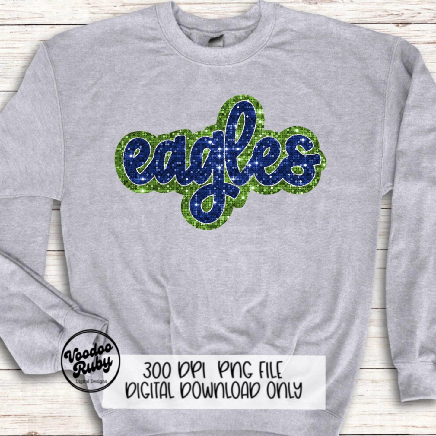 Eagles Mascot PNG: Hand-Drawn Faux Sequin Design (Digital Download)