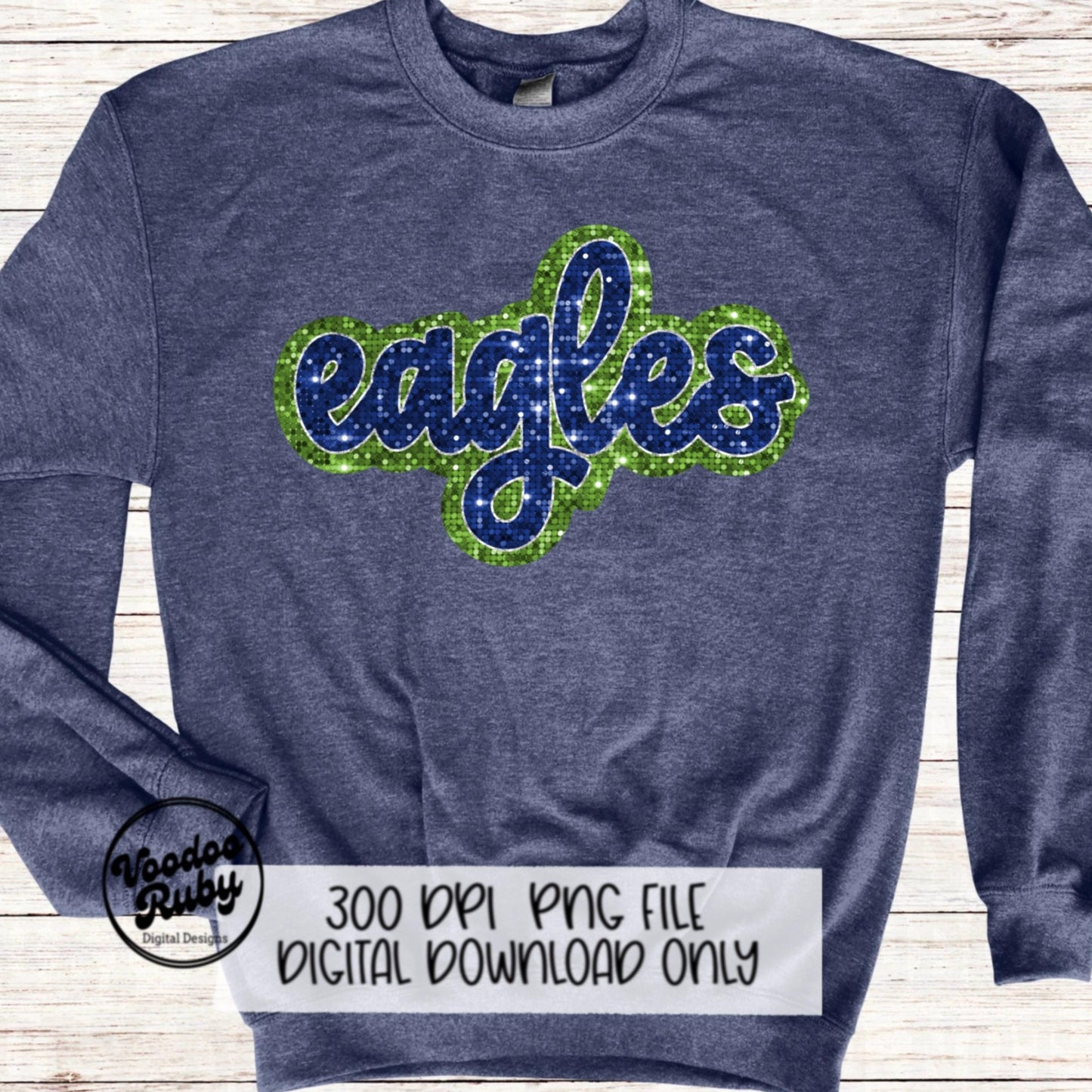 Eagles Mascot PNG: Hand-Drawn Faux Sequin Design (Digital Download)