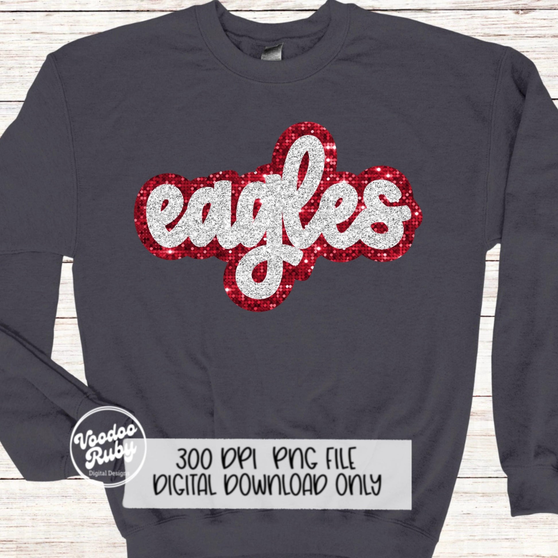 Eagles Mascot PNG: Hand-Drawn Faux Sequin Design (Digital Download)