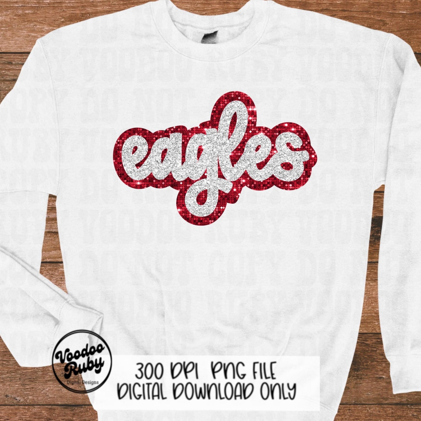 Eagles Mascot PNG: Hand-Drawn Faux Sequin Design (Digital Download)