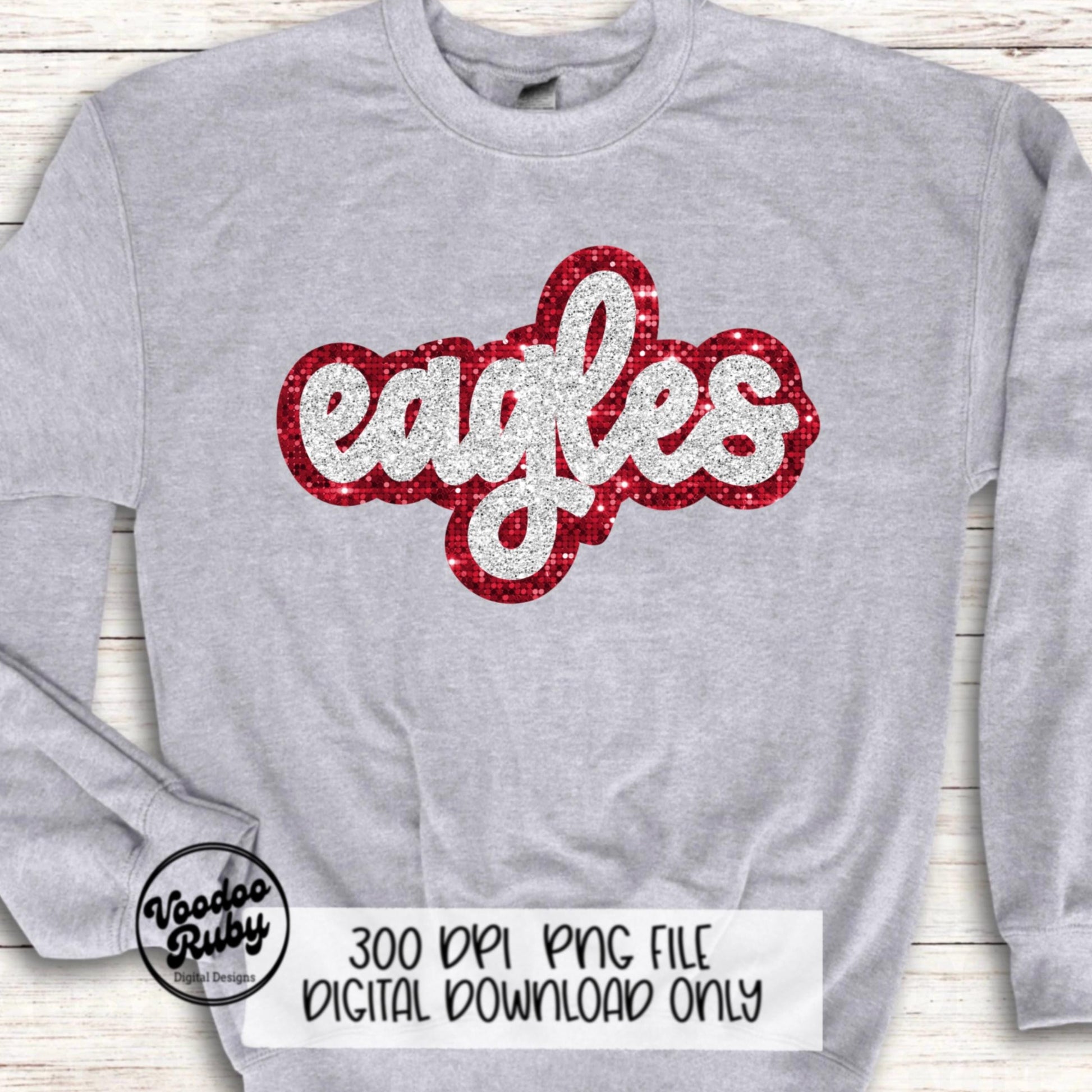 Eagles Mascot PNG: Hand-Drawn Faux Sequin Design (Digital Download)