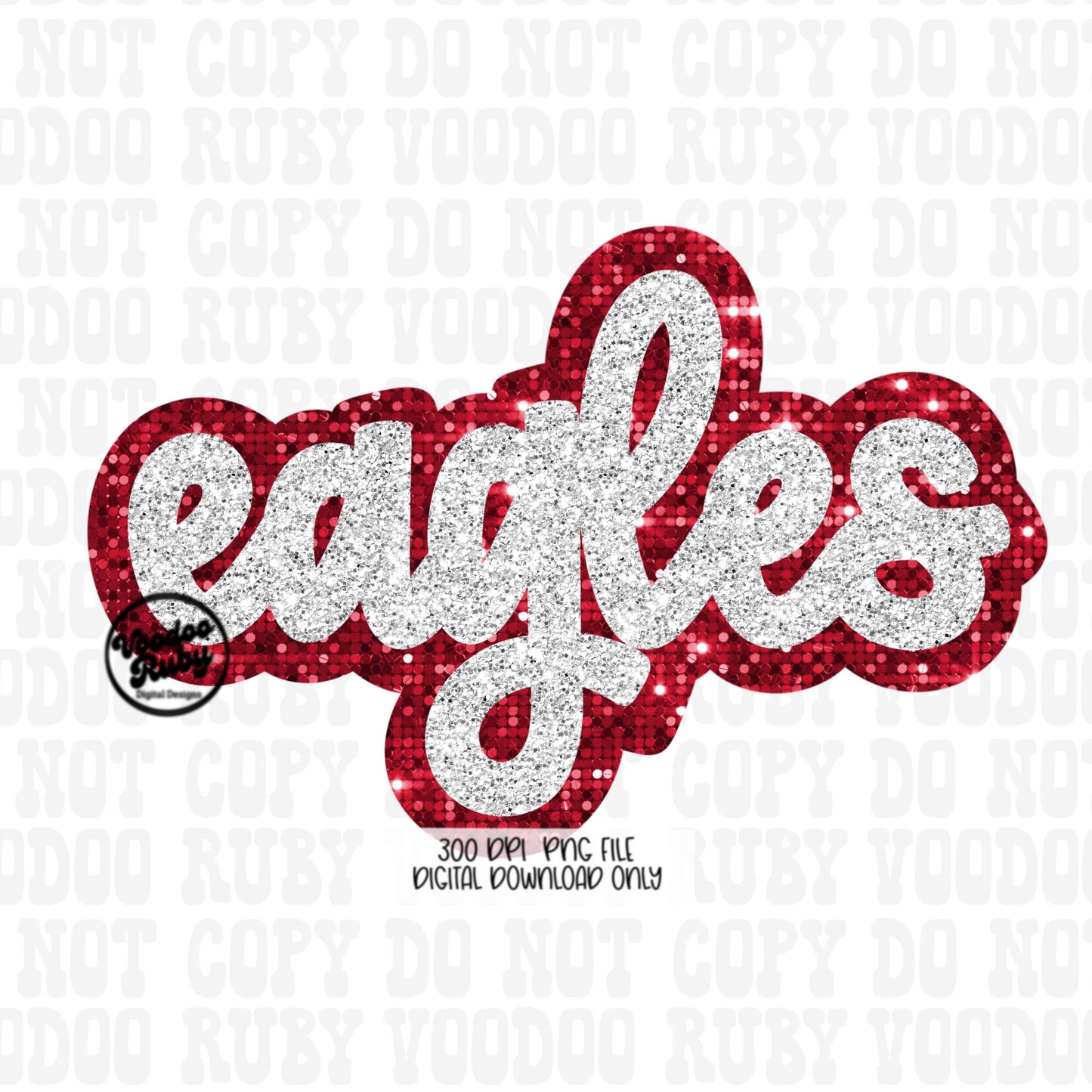 Eagles Mascot PNG: Hand-Drawn Faux Sequin Design (Digital Download)