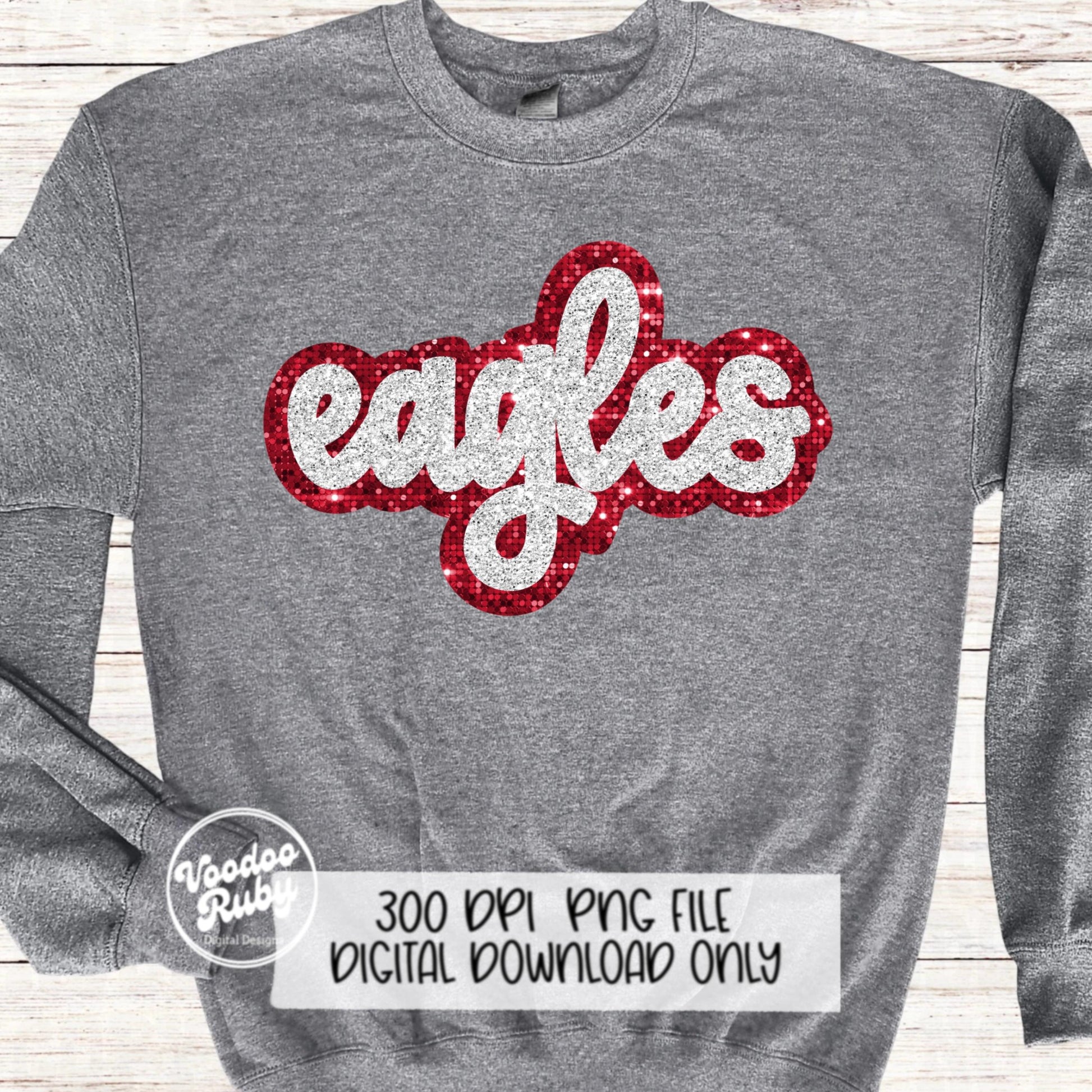 Eagles Mascot PNG: Hand-Drawn Faux Sequin Design (Digital Download)
