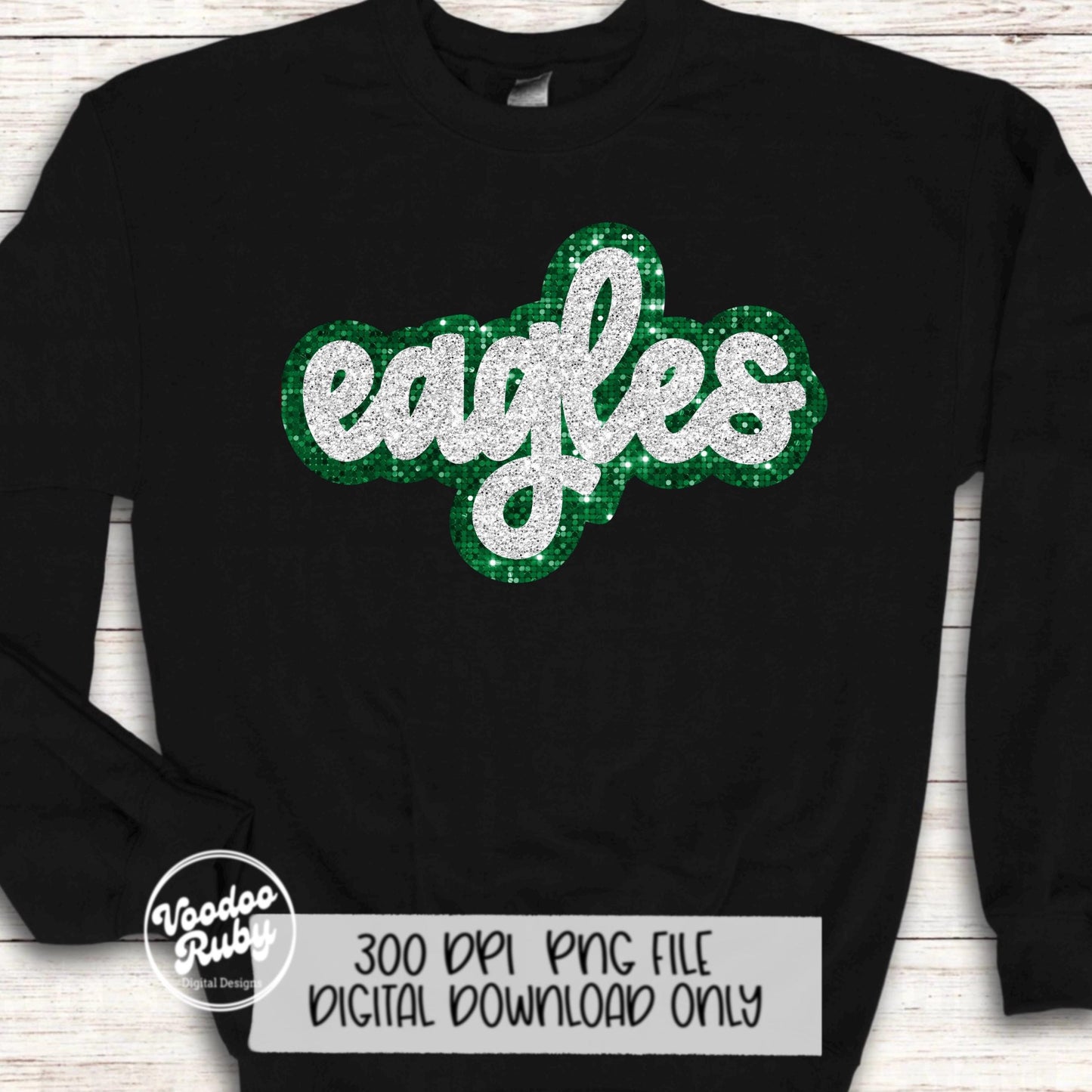 Eagles Mascot PNG: Hand-Drawn Faux Sequin Design (Digital Download)