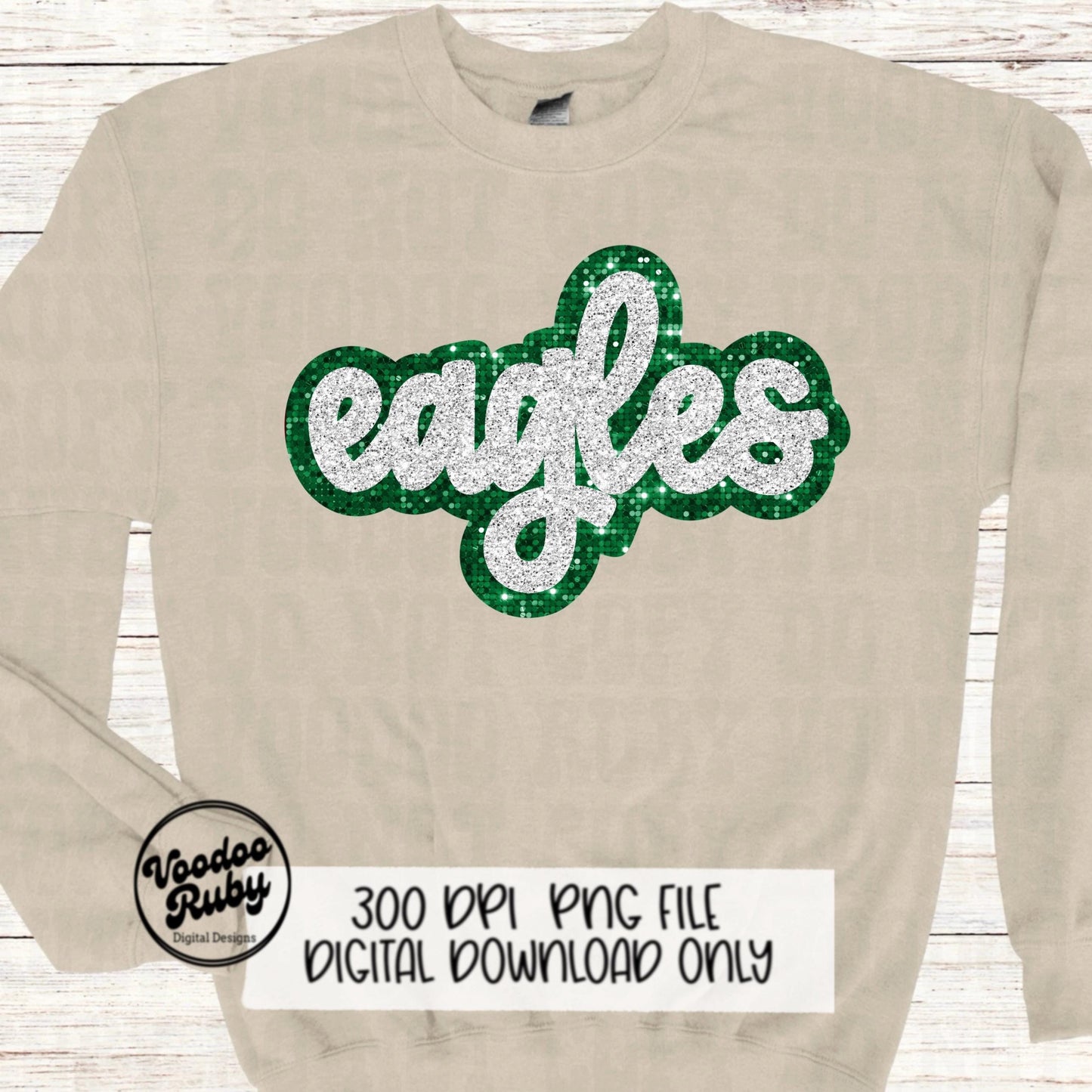 Eagles Mascot PNG: Hand-Drawn Faux Sequin Design (Digital Download)