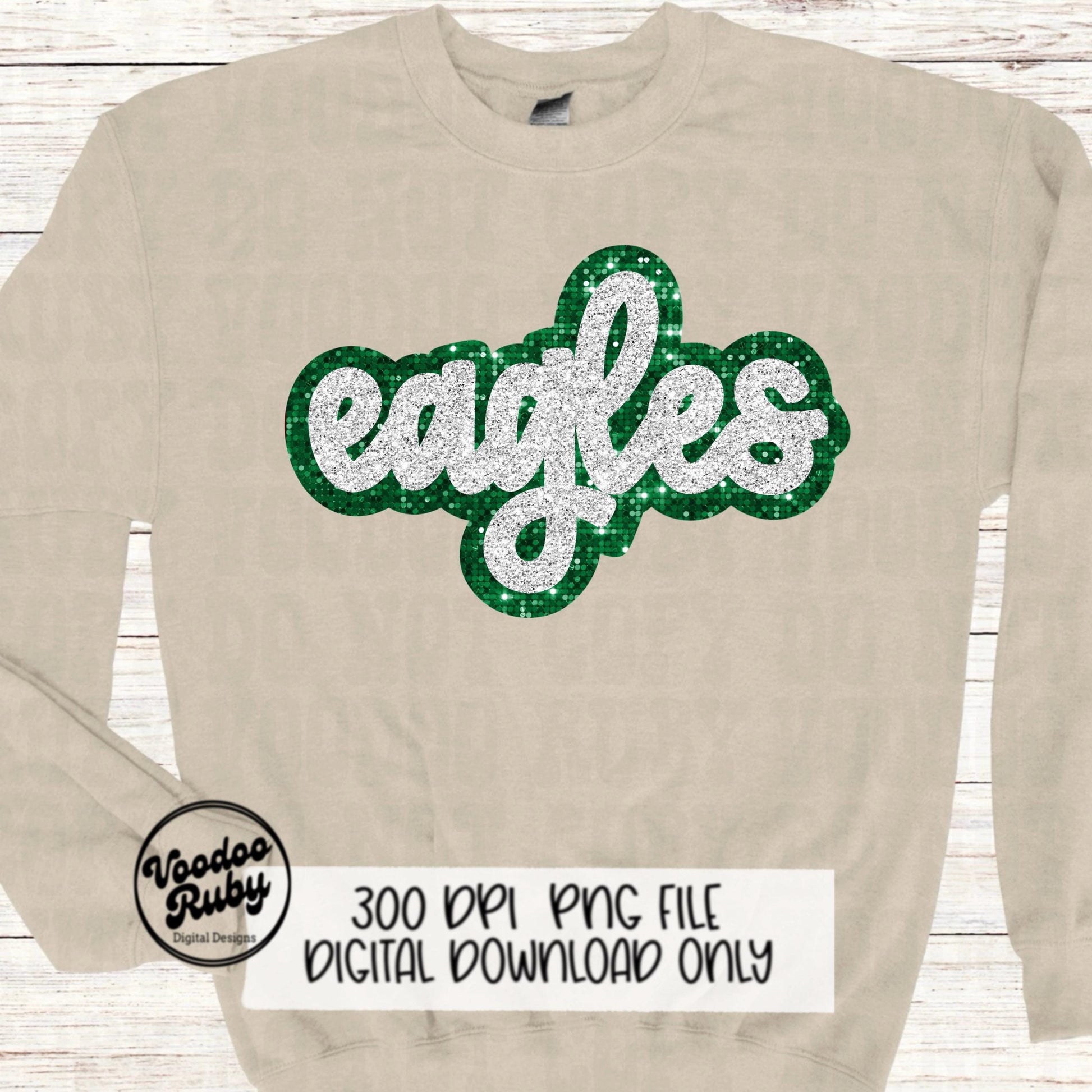 Eagles Mascot PNG: Hand-Drawn Faux Sequin Design (Digital Download)