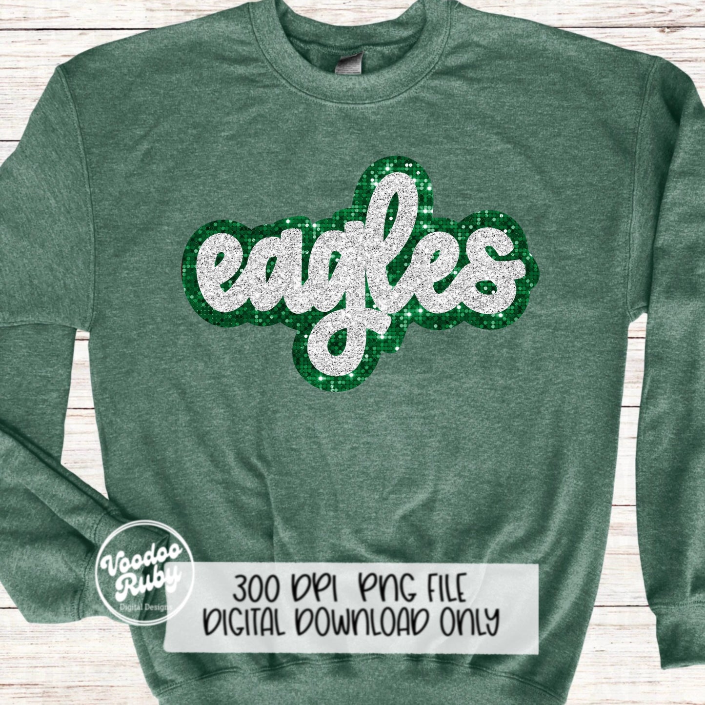 Eagles Mascot PNG: Hand-Drawn Faux Sequin Design (Digital Download)