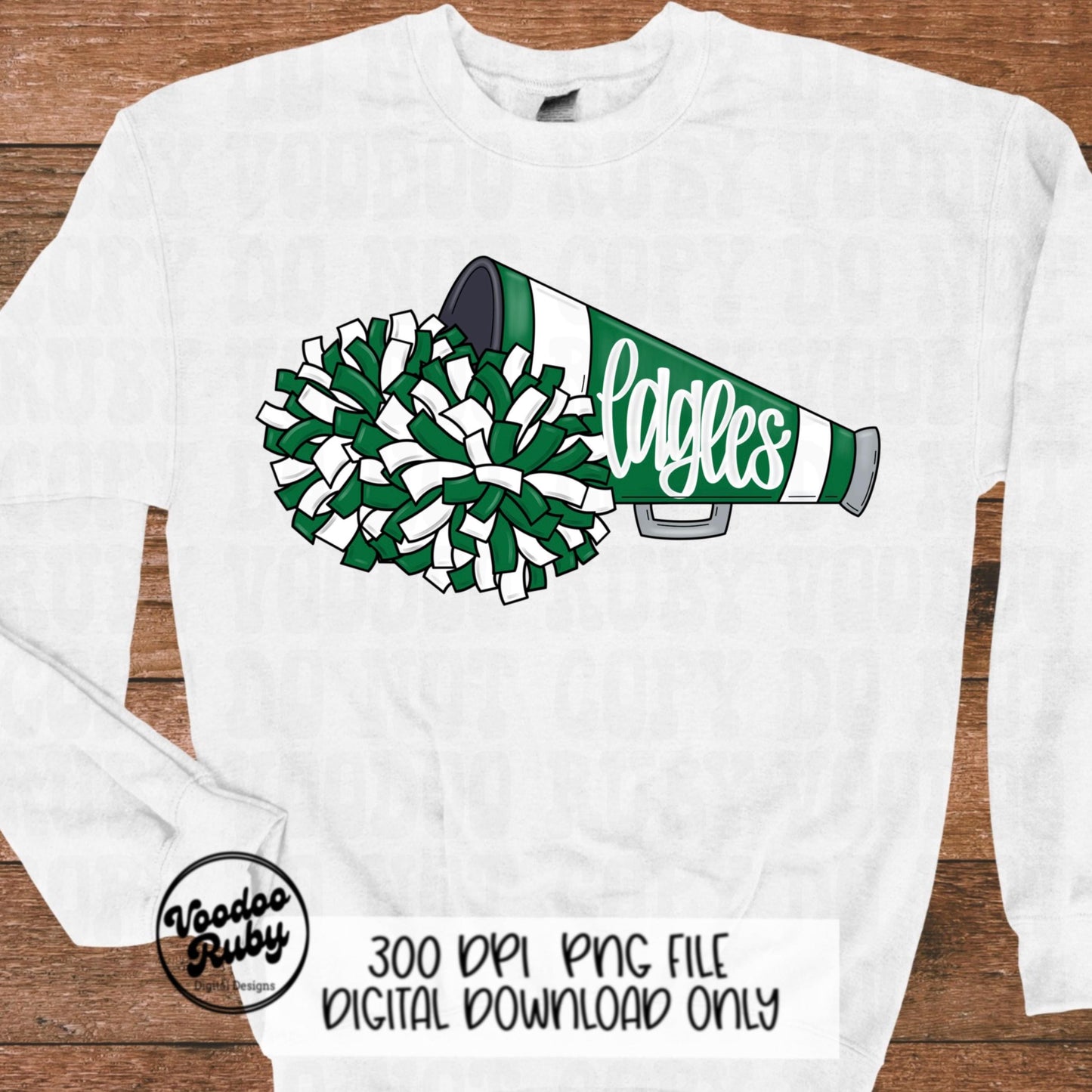 Eagles Mascot PNG: Hand Drawn Cheerleader Sublimation Design (Digital Download)
