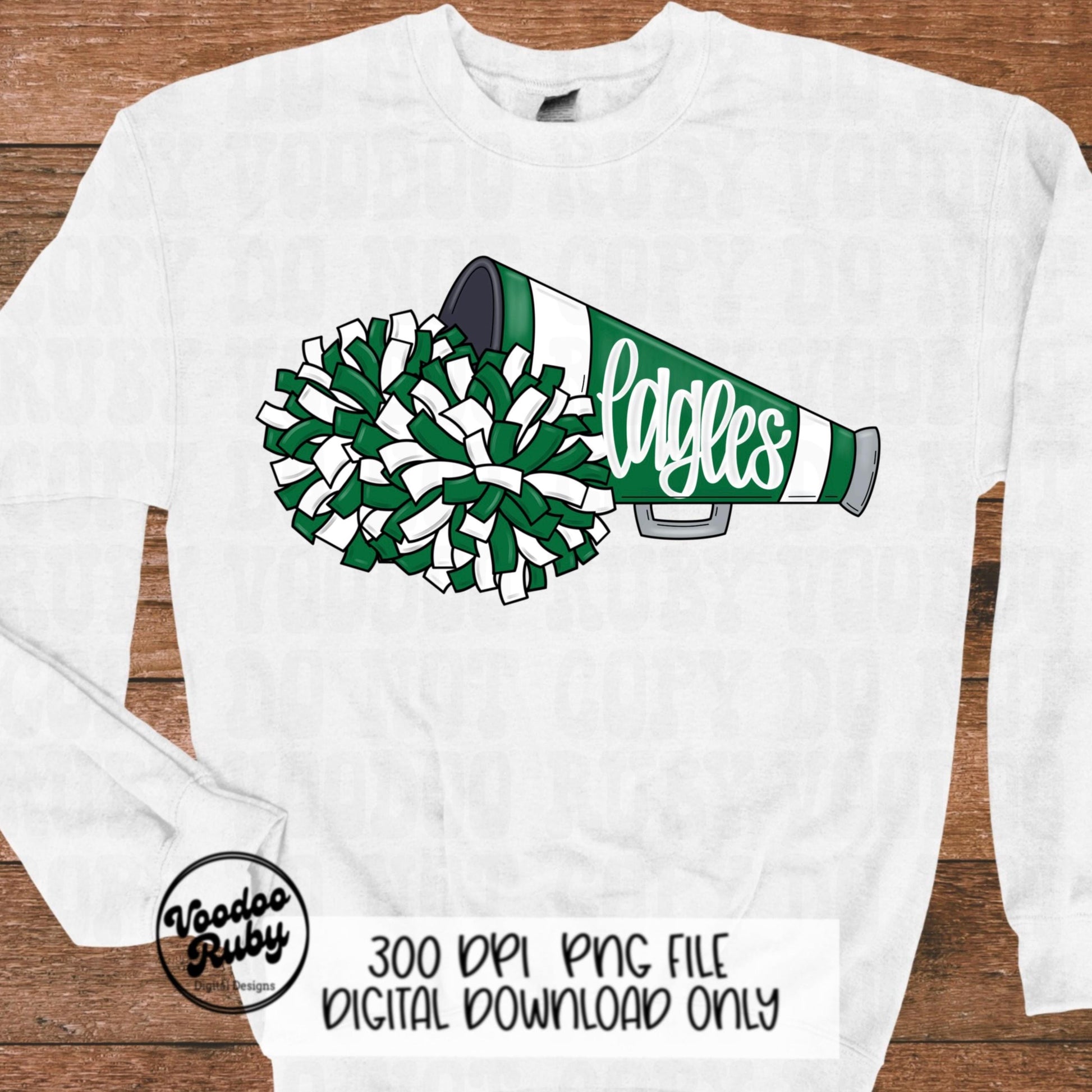 Eagles Mascot PNG: Hand Drawn Cheerleader Sublimation Design (Digital Download)