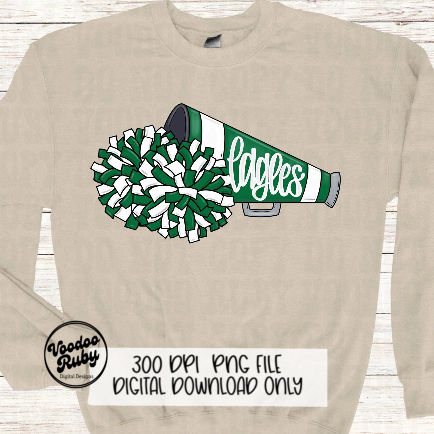 Eagles Mascot PNG: Hand Drawn Cheerleader Sublimation Design (Digital Download)