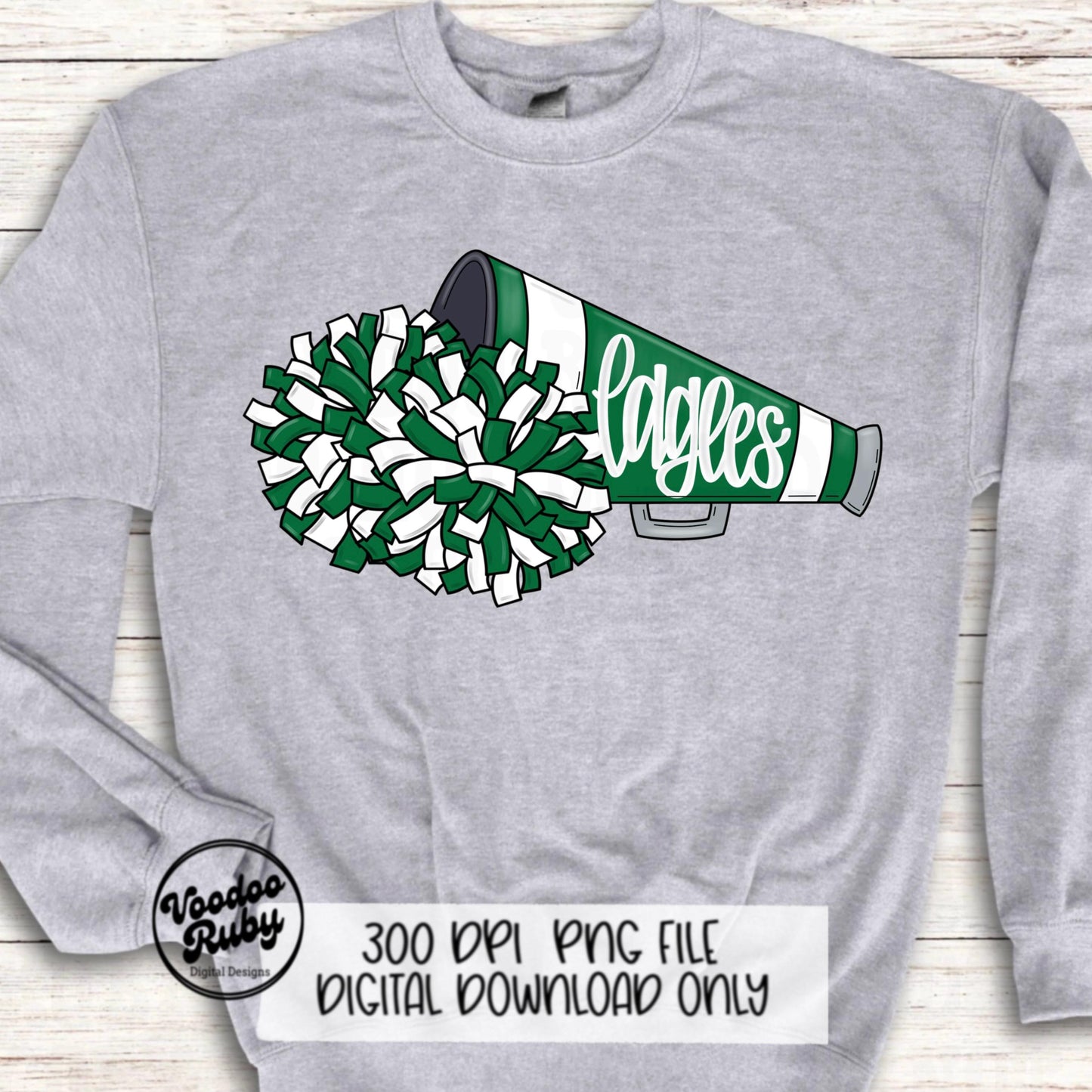 Eagles Mascot PNG: Hand Drawn Cheerleader Sublimation Design (Digital Download)