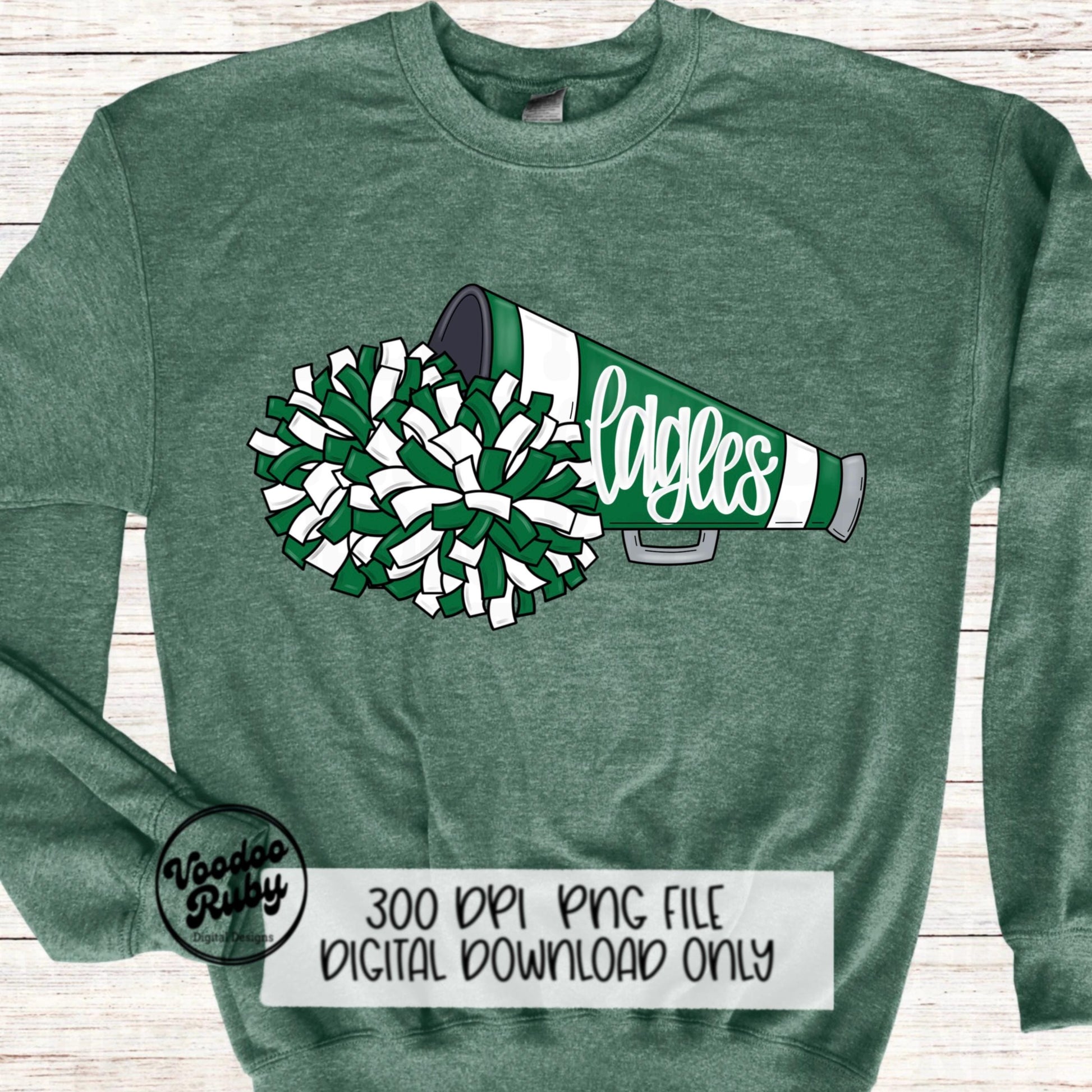 Eagles Mascot PNG: Hand Drawn Cheerleader Sublimation Design (Digital Download)