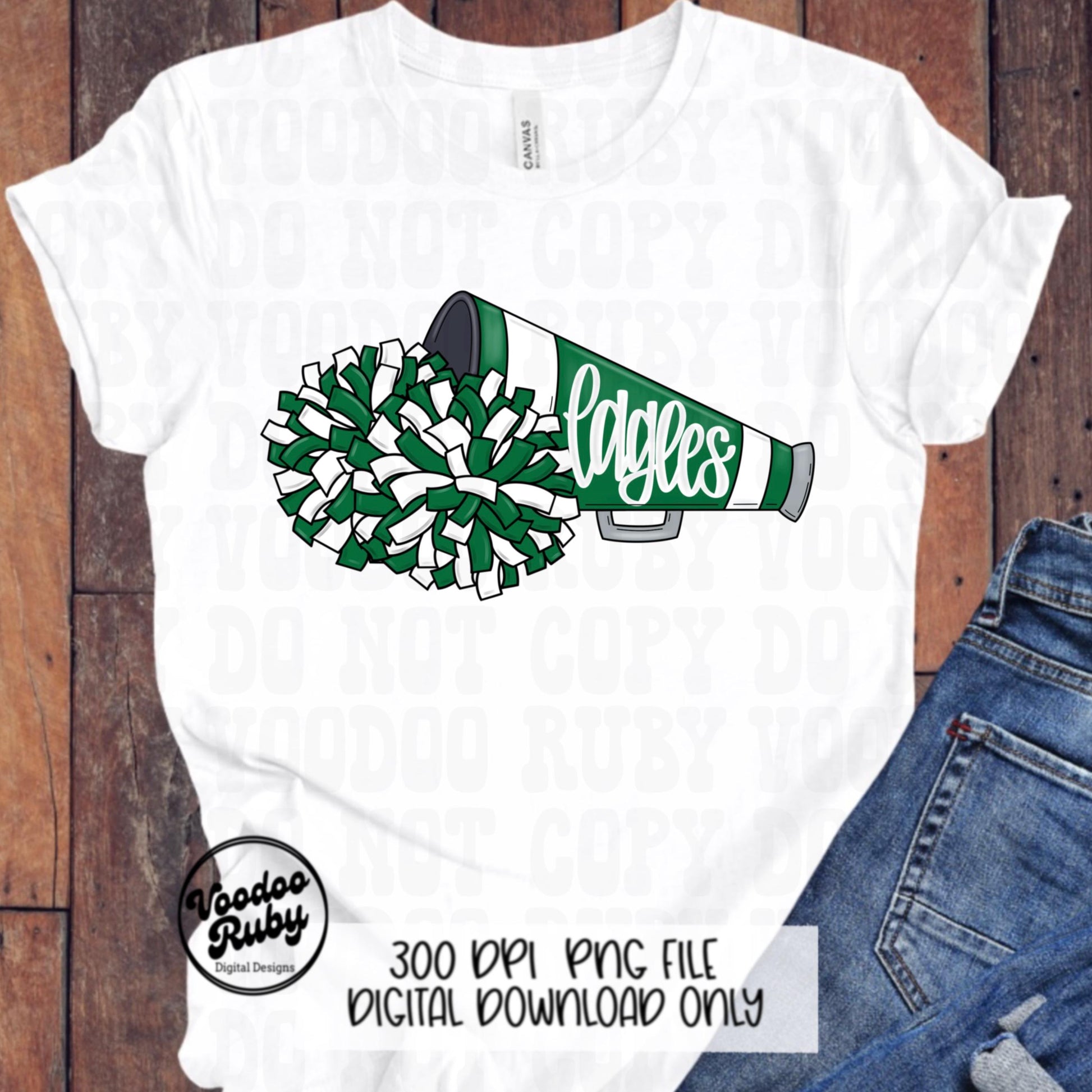 Eagles Mascot PNG: Hand Drawn Cheerleader Sublimation Design (Digital Download)