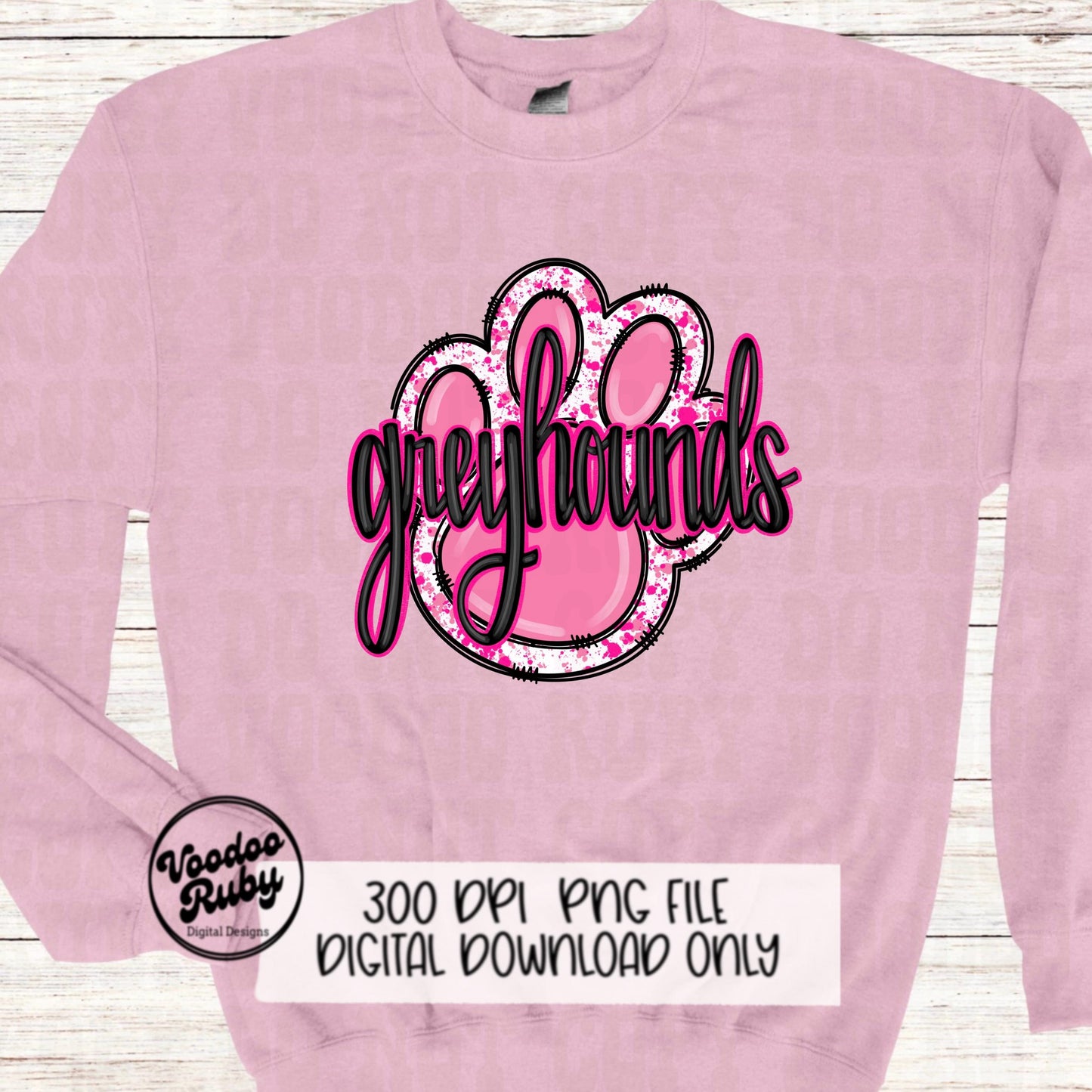 Greyhounds PNG Design Sublimation Mascot Hand Drawn Digital Download Pink Greyhounds PNG Paw Football DTF Printable Mascot Clip Art