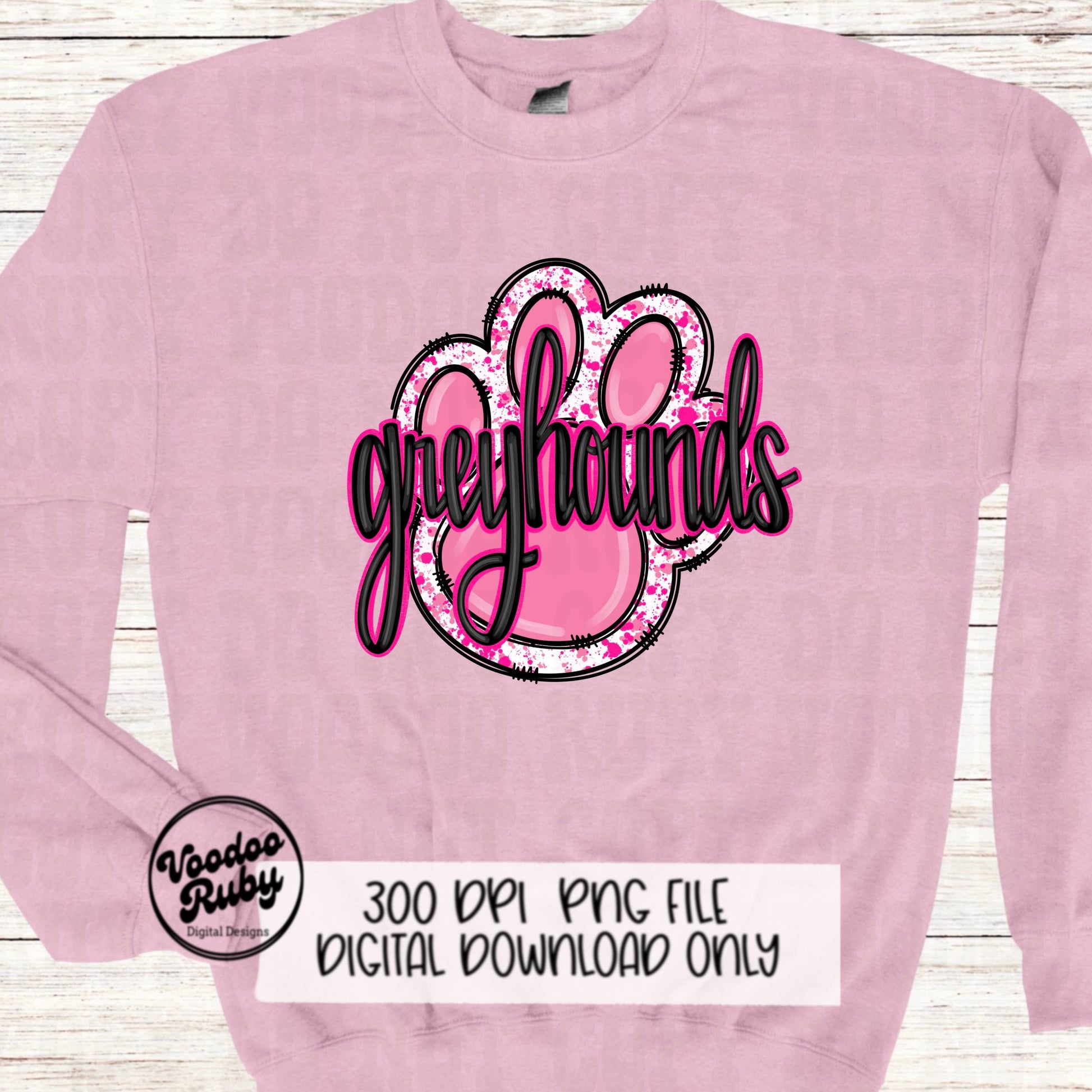 Greyhounds PNG Design Sublimation Mascot Hand Drawn Digital Download Pink Greyhounds PNG Paw Football DTF Printable Mascot Clip Art