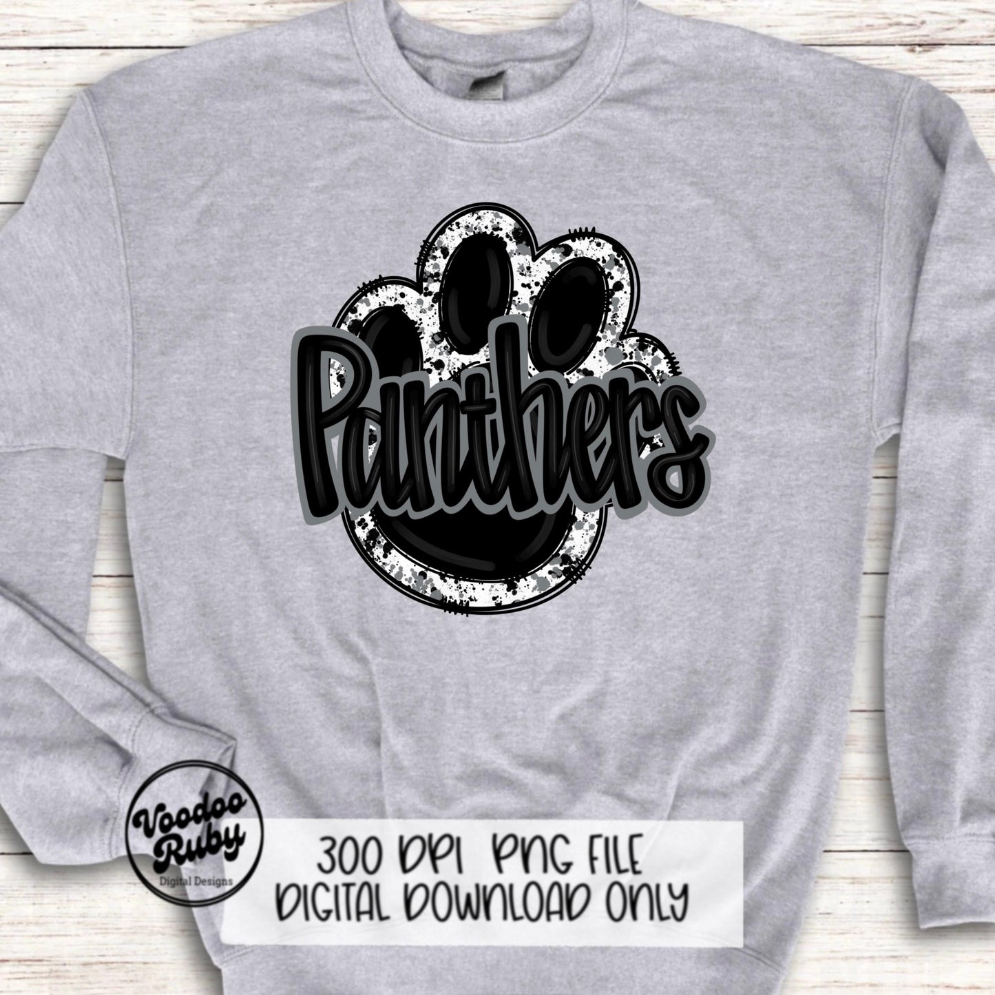 Panthers PNG Design Sublimation Hand Drawn Digital Download Football PNG Paw Black Silver Panthers Football DTF Printable