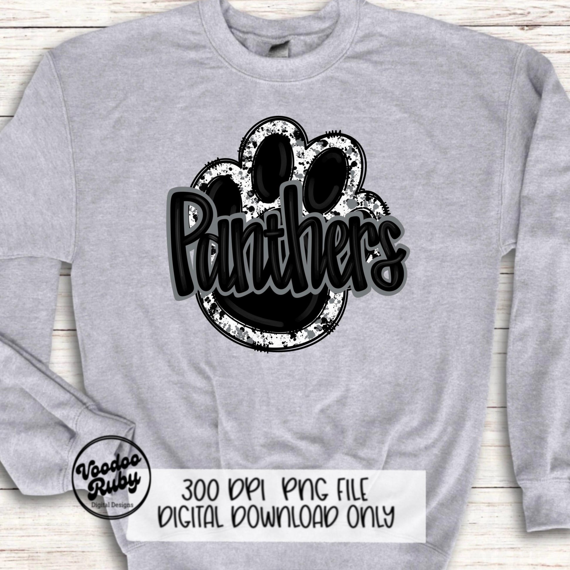 Panthers PNG Design Sublimation Hand Drawn Digital Download Football PNG Paw Black Silver Panthers Football DTF Printable