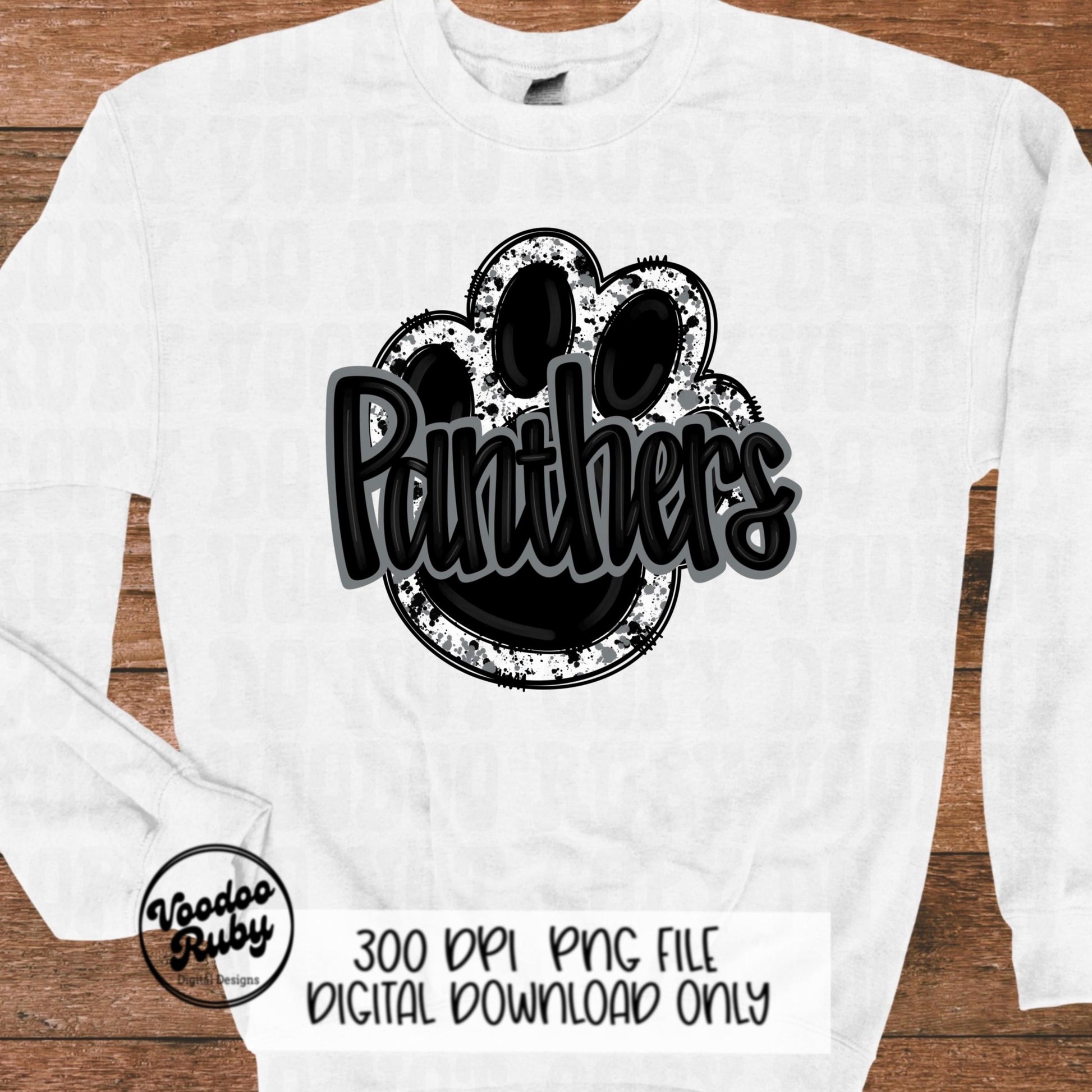 Panthers PNG Design Sublimation Hand Drawn Digital Download Football PNG Paw Black Silver Panthers Football DTF Printable