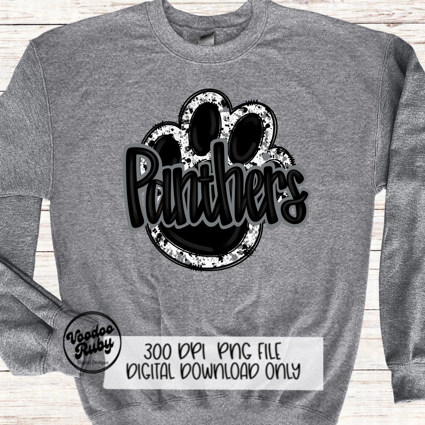 Panthers PNG Design Sublimation Hand Drawn Digital Download Football PNG Paw Black Silver Panthers Football DTF Printable