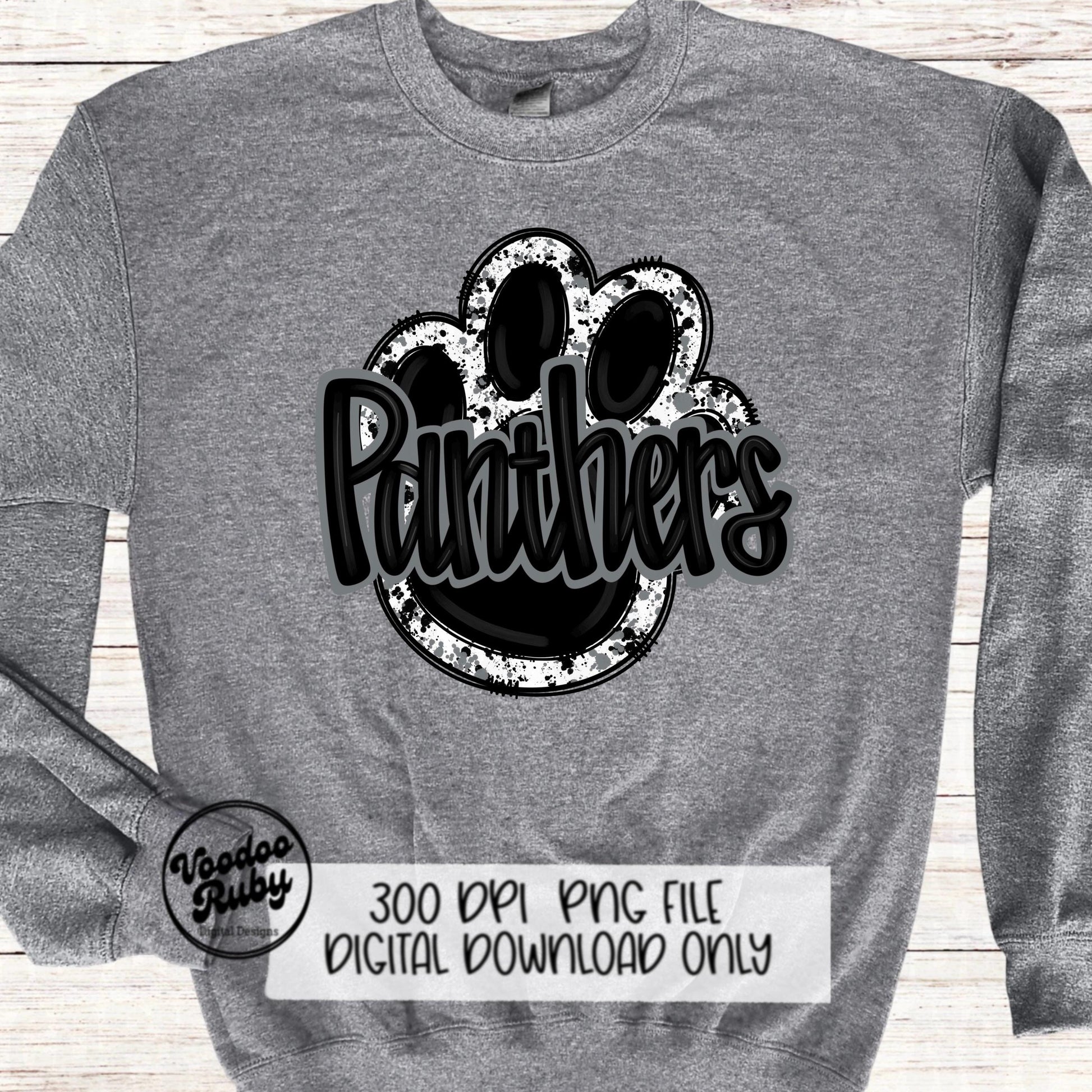 Panthers PNG Design Sublimation Hand Drawn Digital Download Football PNG Paw Black Silver Panthers Football DTF Printable