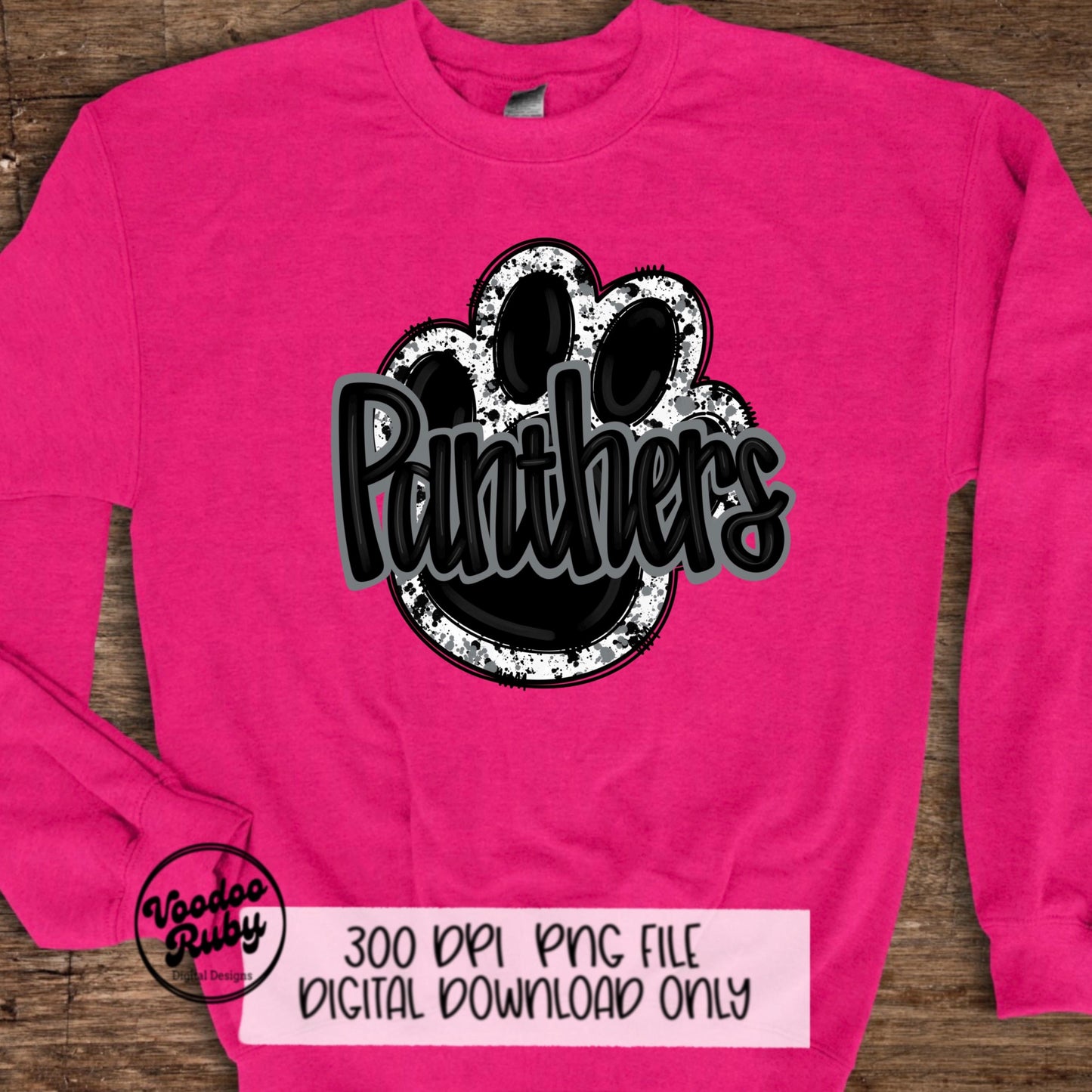 Panthers PNG Design Sublimation Hand Drawn Digital Download Football PNG Paw Black Silver Panthers Football DTF Printable