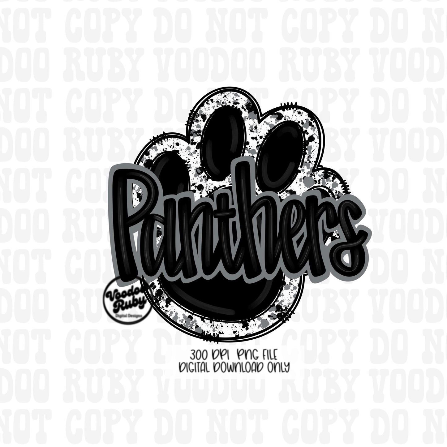 Panthers PNG Design Sublimation Hand Drawn Digital Download Football PNG Paw Black Silver Panthers Football DTF Printable