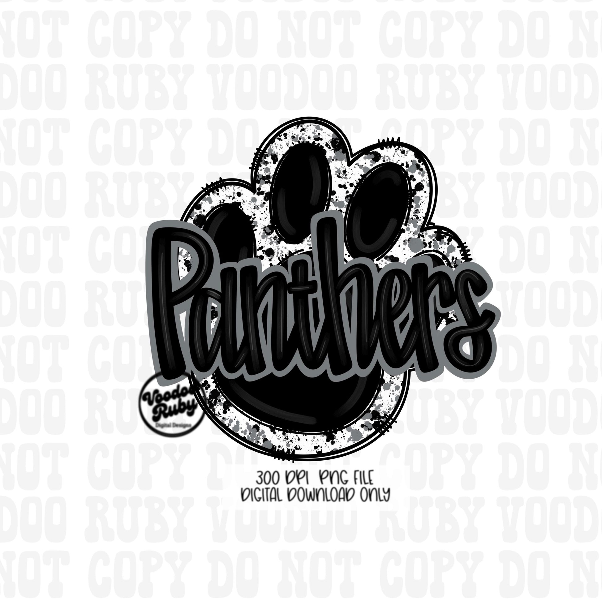 Panthers PNG Design Sublimation Hand Drawn Digital Download Football PNG Paw Black Silver Panthers Football DTF Printable