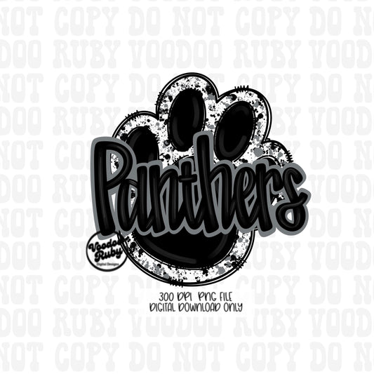 Panthers PNG Design Sublimation Hand Drawn Digital Download Football PNG Paw Black Silver Panthers Football DTF Printable