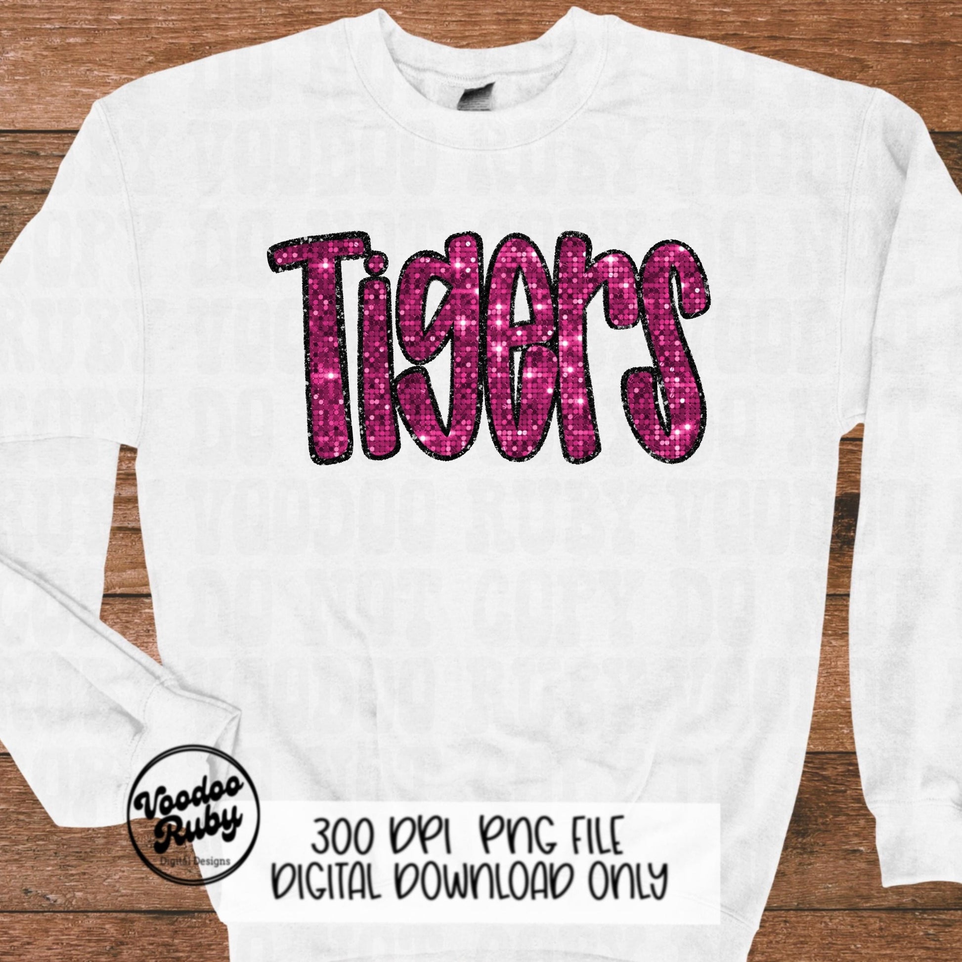 Pink Tigers PNG Sequin Design Sublimation Hand Drawn Digital Download Faux Sequins Patch PNG Printable Appliqué Tigers Football DTF October