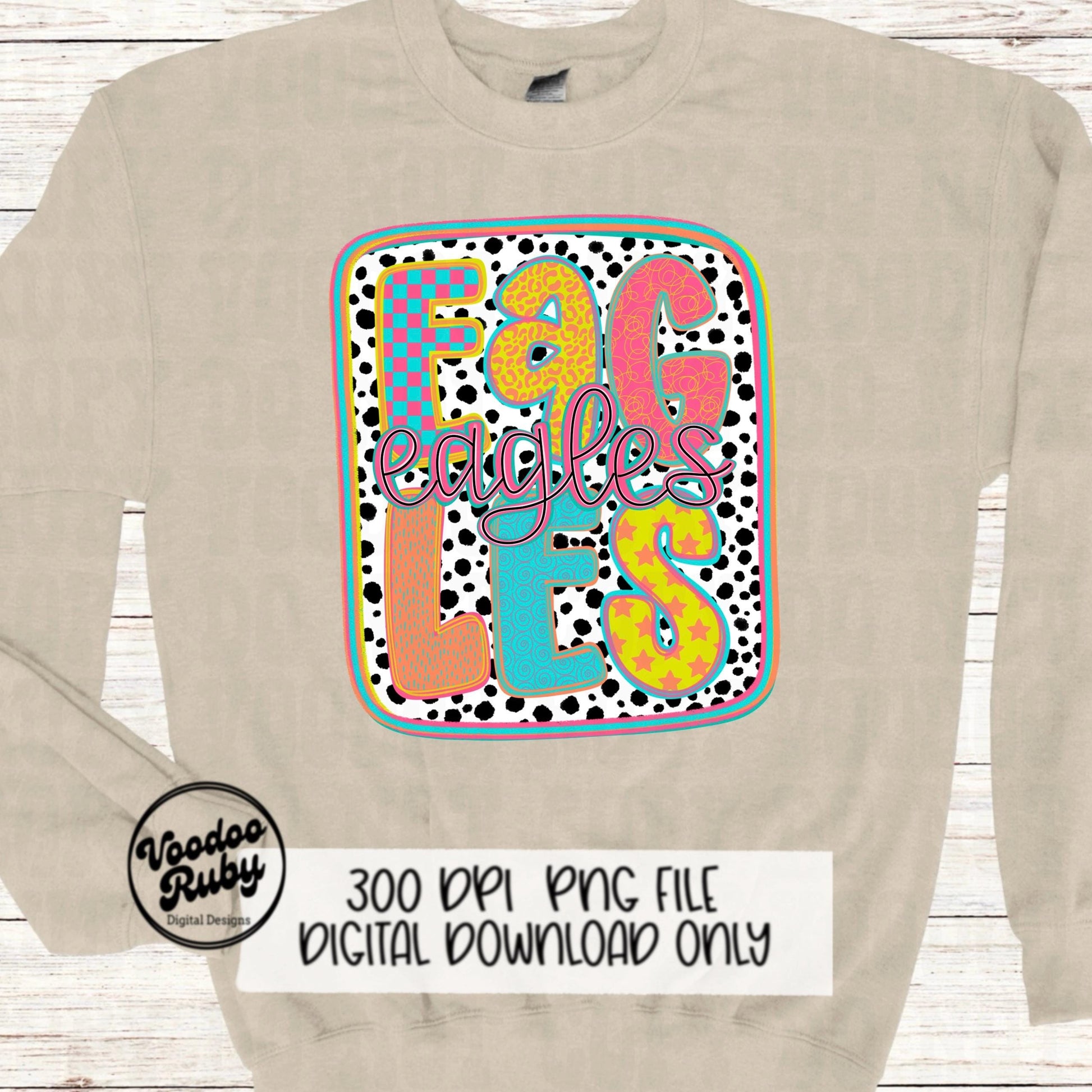 Eagles Mascot PNG: Hand-Drawn Colorful Dots Design (Digital Download)