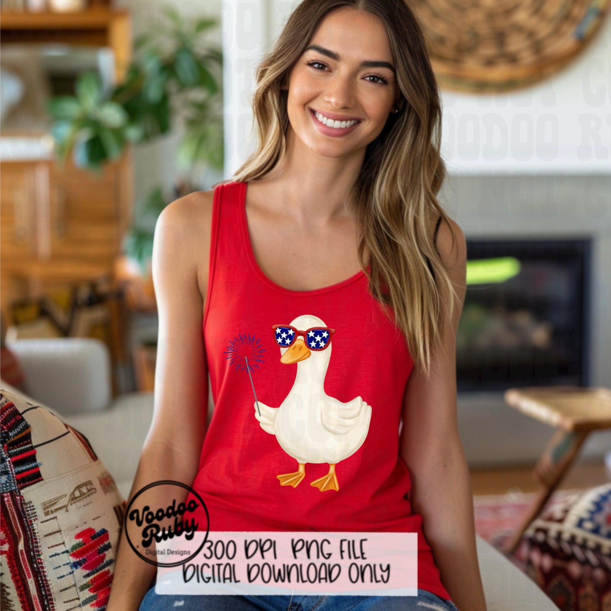 4th of July Goose PNG Design, Sublimation Hand Drawn Digital Download, Funny Goose with Sparkler Fireworks DTF Printable Clip Art