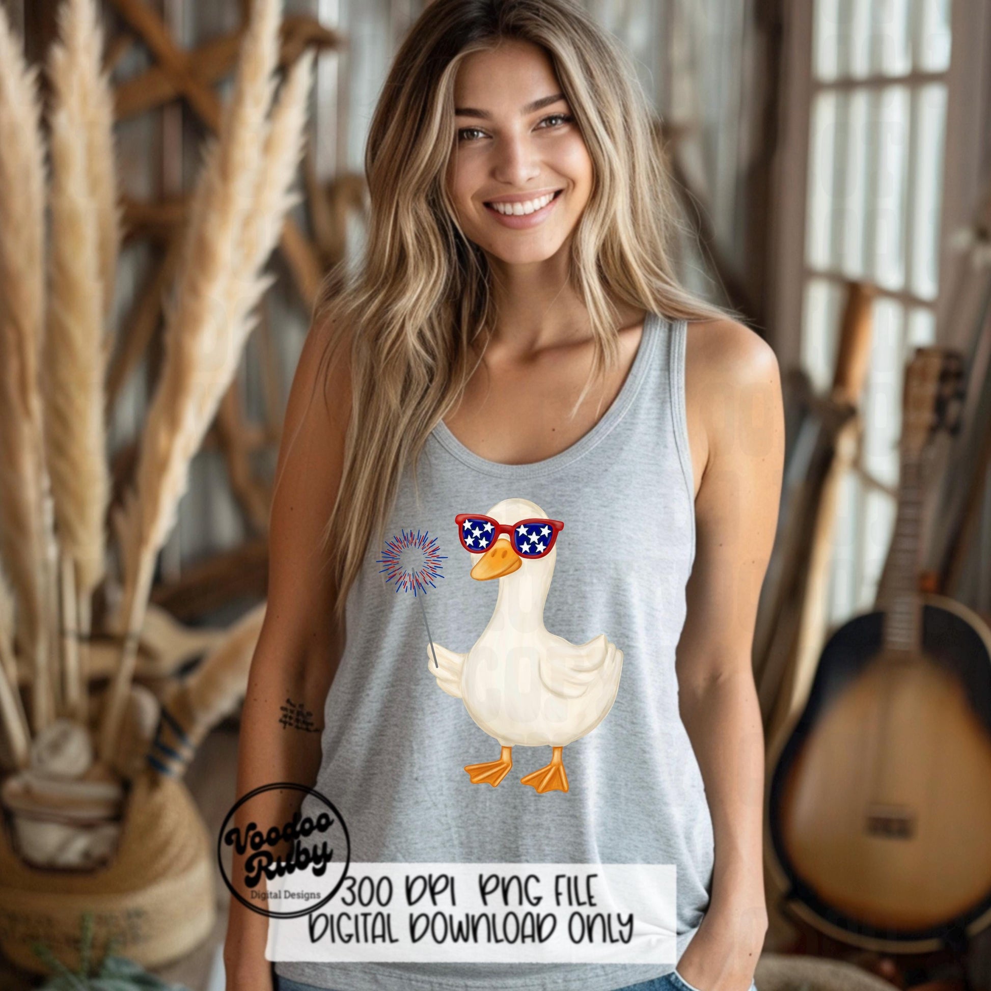 4th of July Goose PNG Design, Sublimation Hand Drawn Digital Download, Funny Goose with Sparkler Fireworks DTF Printable Clip Art
