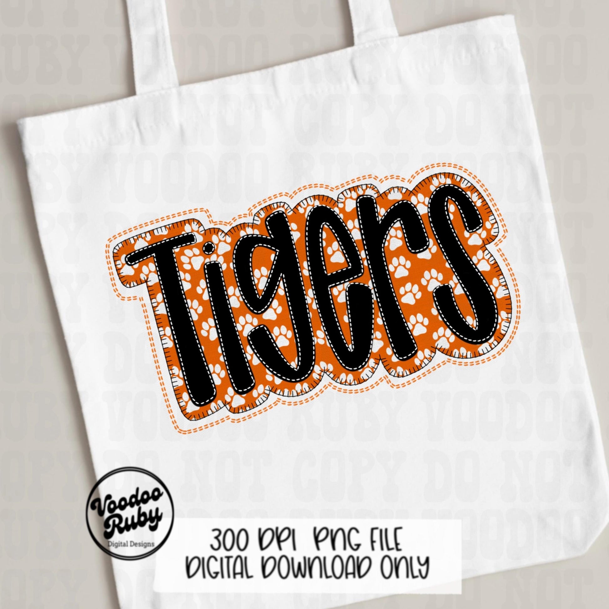 Tigers PNG Design Faux Embroidery Sublimation Hand Drawn Digital Download Orange White Tigers PNG Football png Mascot DTF Printable