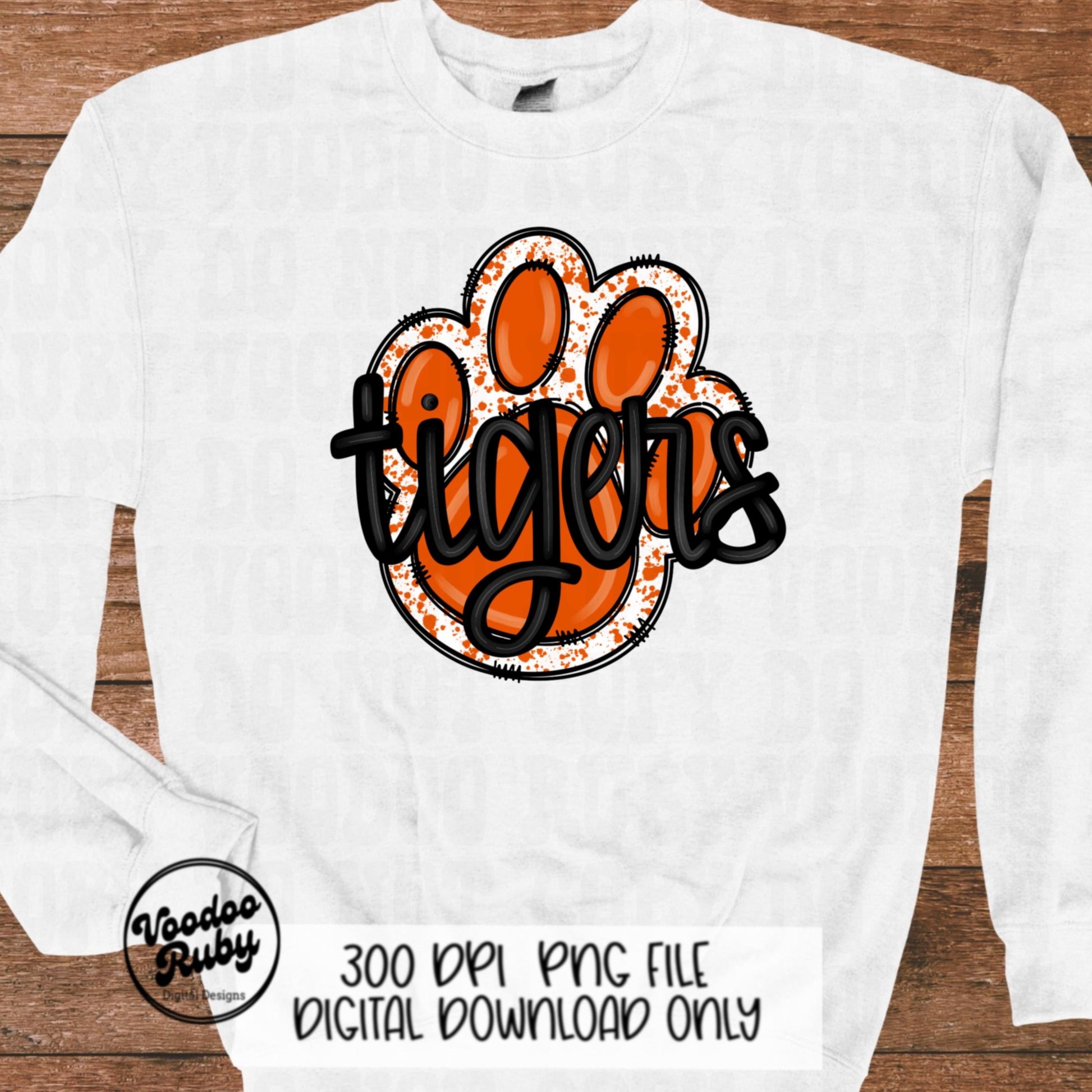 Tigers PNG Design Hand Drawn Digital Download Sublimation Football PNG Paw Print Design Orange Tigers Clip Art Football DTF Printable