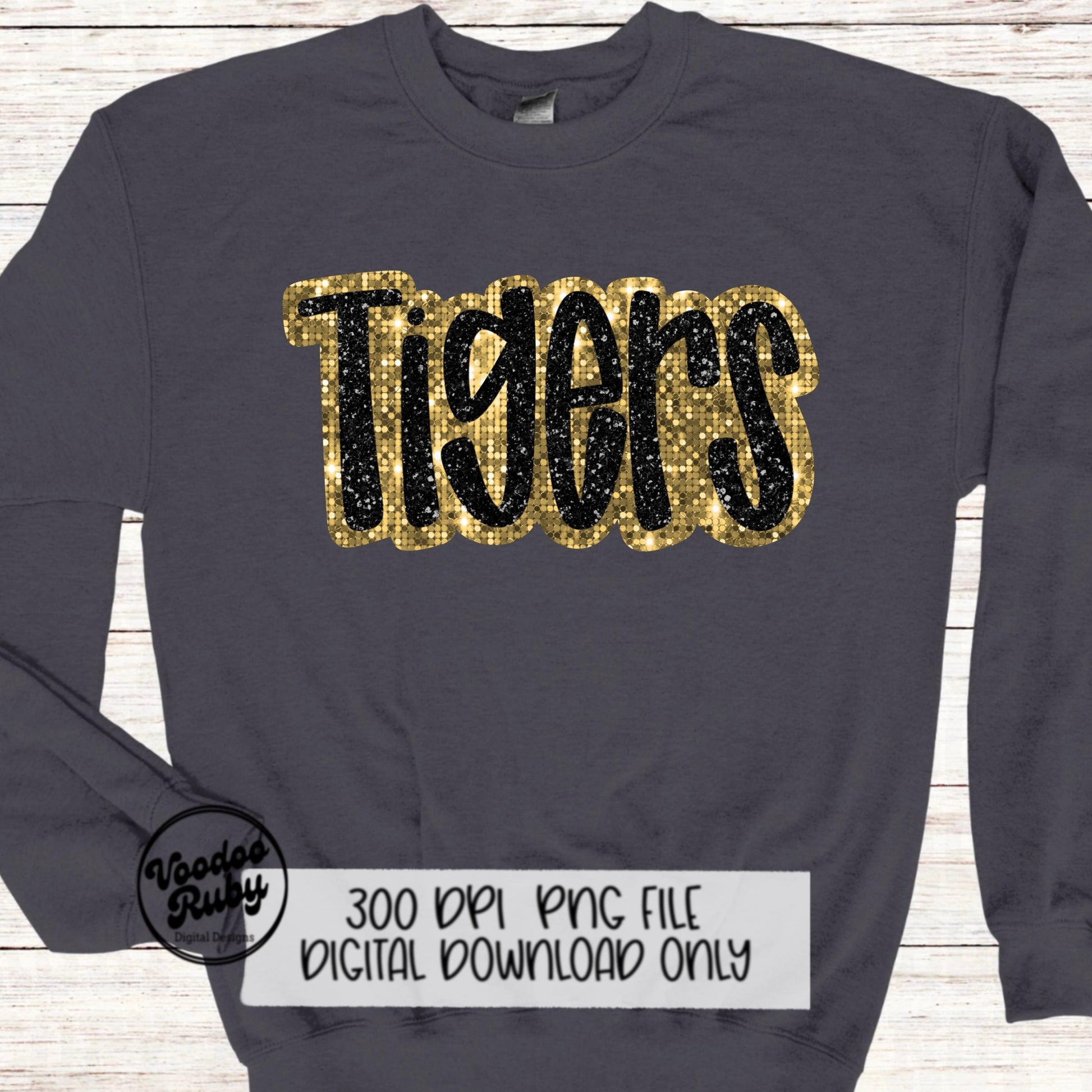Tigers PNG Design Sequins Sublimation Hand Drawn Digital Download Faux Sequins Patch PNG Printable Faux Appliqué Tigers Football DTF