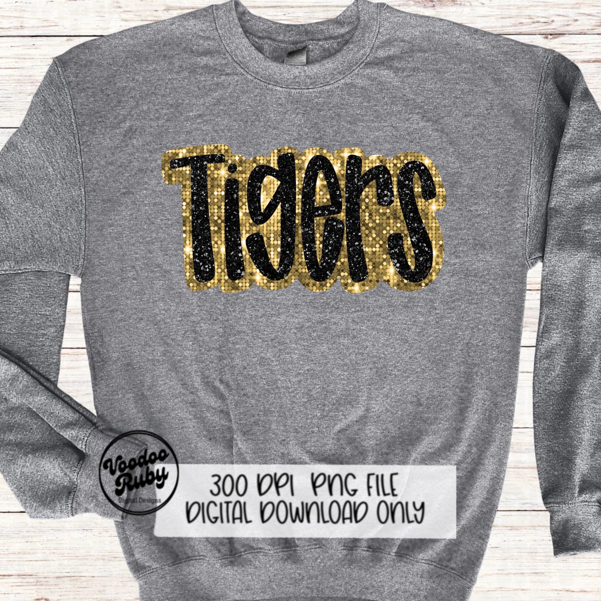 Tigers PNG Design Sequins Sublimation Hand Drawn Digital Download Faux Sequins Patch PNG Printable Faux Appliqué Tigers Football DTF