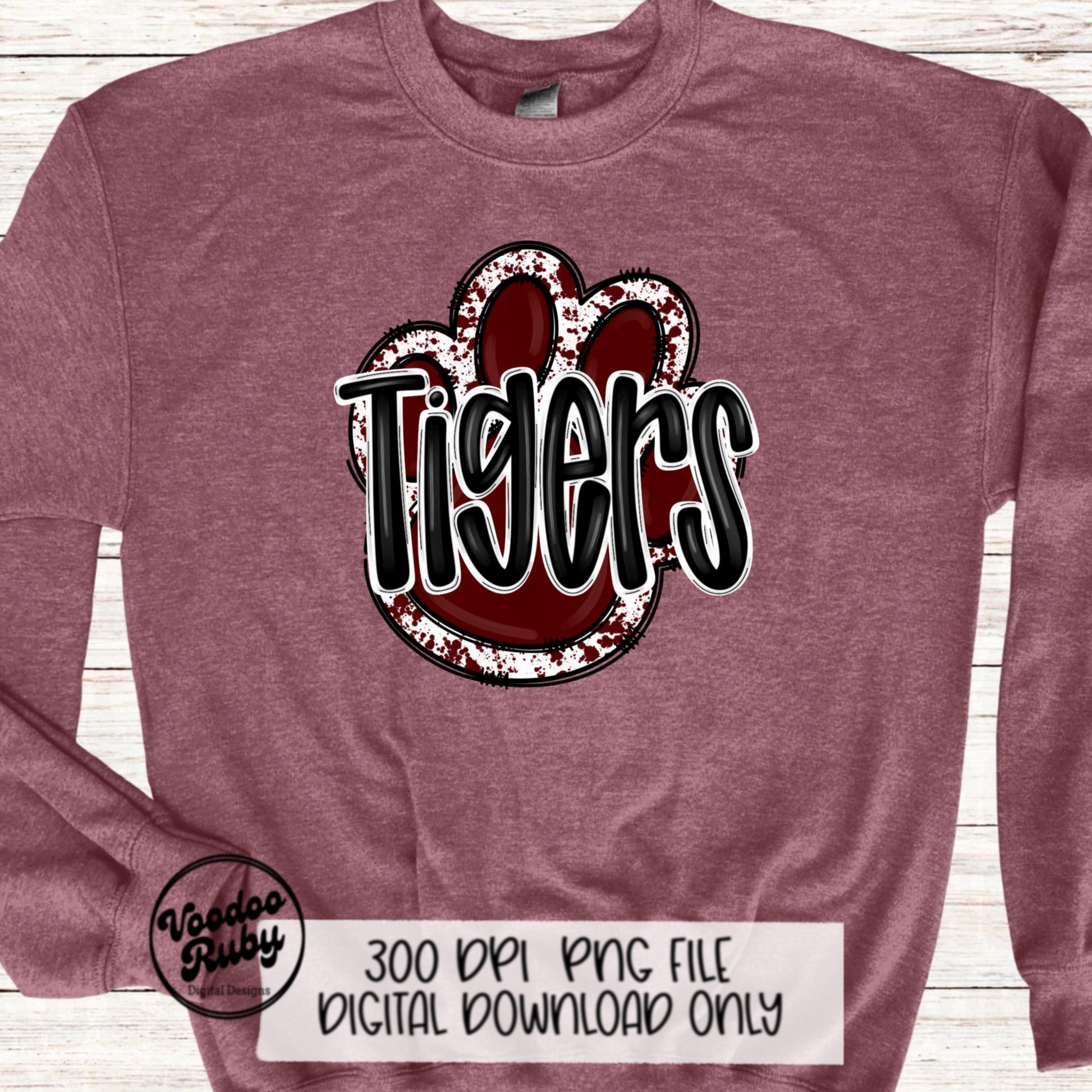 Tigers PNG Design Sublimation Hand Drawn Digital Download Football PNG Paw Maroon Tigers Football Mascot DTF Printable