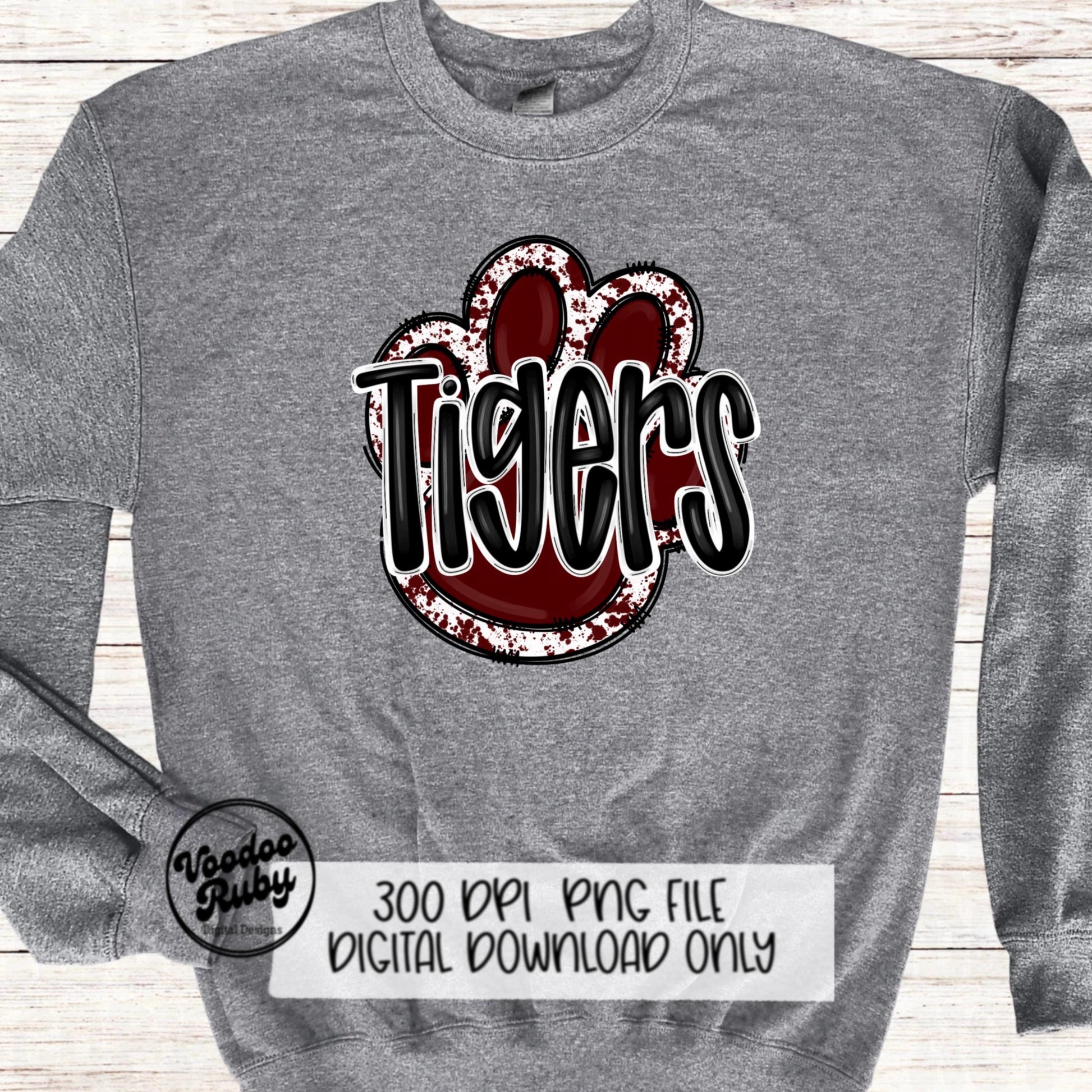 Tigers PNG Design Sublimation Hand Drawn Digital Download Football PNG Paw Maroon Tigers Football Mascot DTF Printable