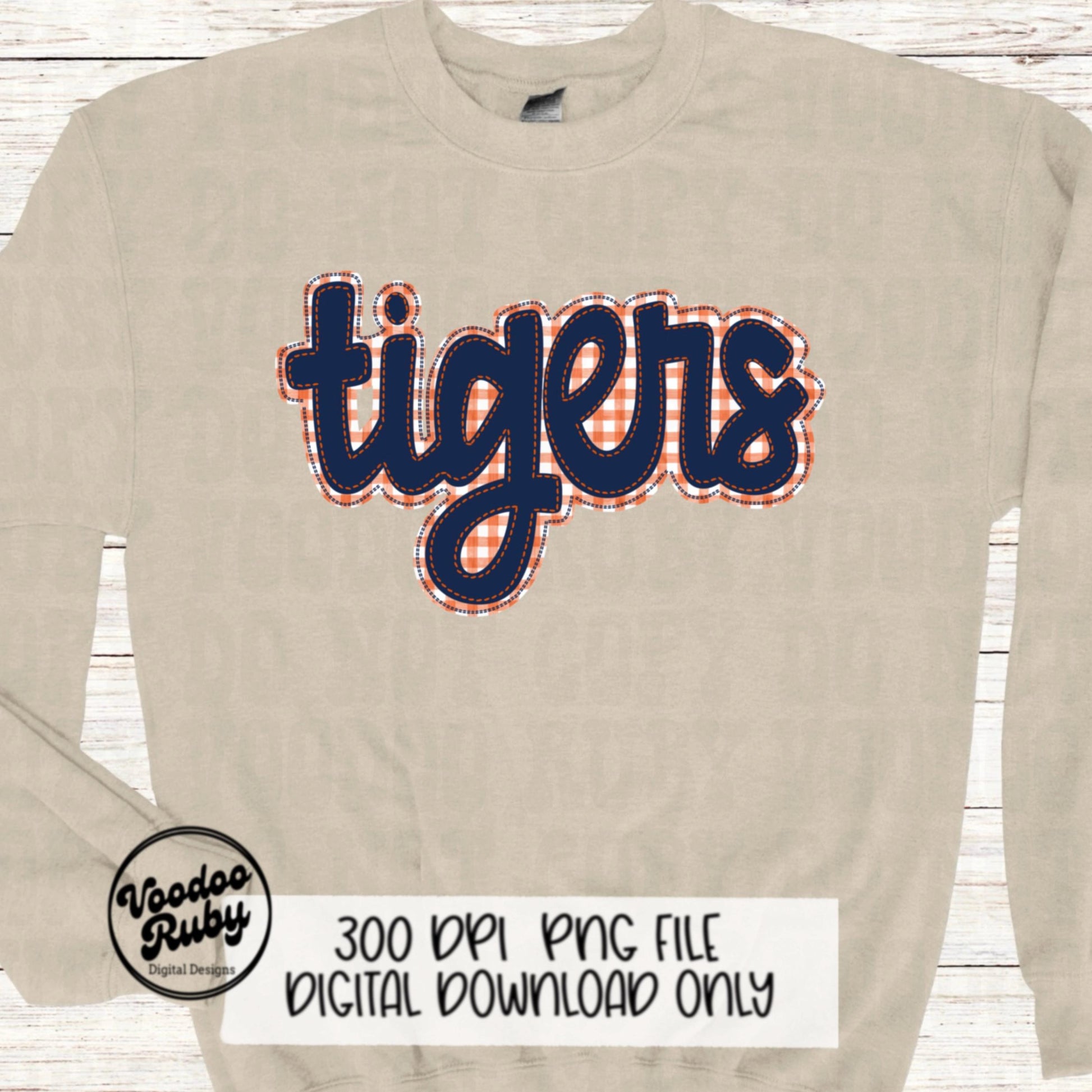 Tigers PNG Design Blue Orange Hand Drawn Digital Download Embroidery PNG Faux Applique Tigers Football png DTF Printable Clip Art Mascot