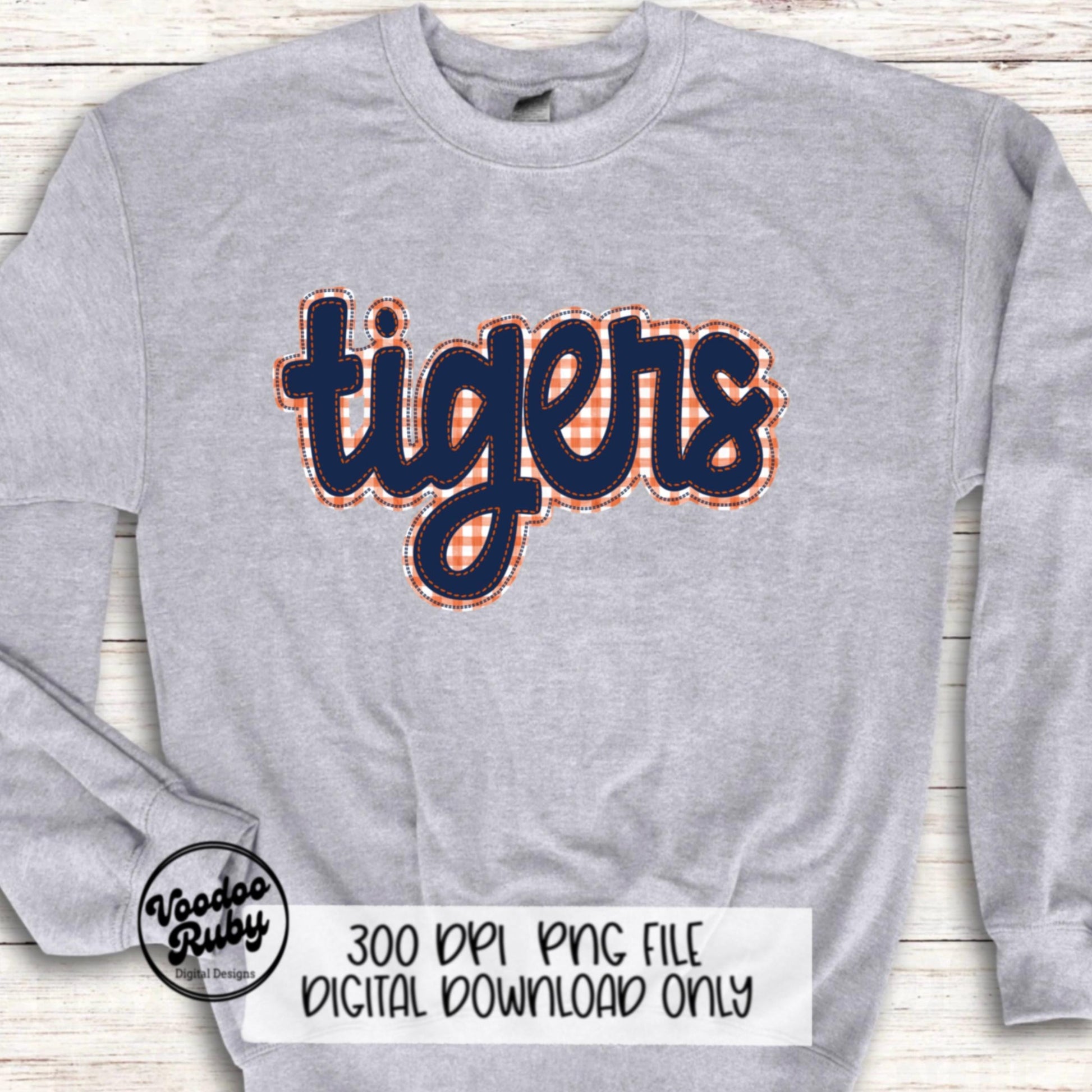 Tigers PNG Design Blue Orange Hand Drawn Digital Download Embroidery PNG Faux Applique Tigers Football png DTF Printable Clip Art Mascot