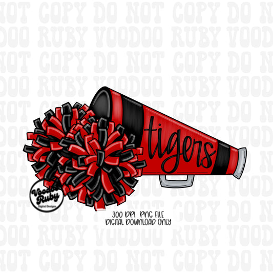 Tigers Cheer PNG Design Hand Drawn Digital Download Football PNG Sublimation Tigers Cheerleader png Clip Art Megaphone DTF Printable