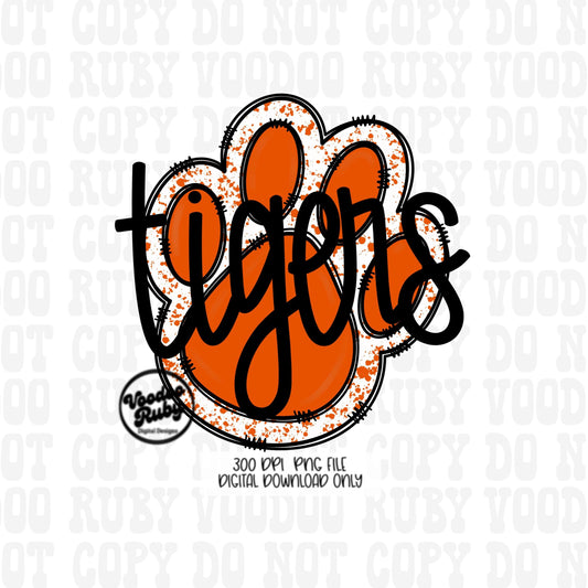 Tigers PNG Design Hand Drawn Digital Download Sublimation Football PNG Paw Print Design Orange Tigers Clip Art Football DTF Printable