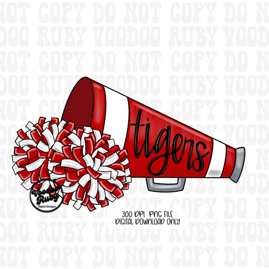 Tigers Cheer Red and White PNG Sublimation Design | Hand Drawn Digital Download | Football PNG | Cheerleader Clip Art | Printable