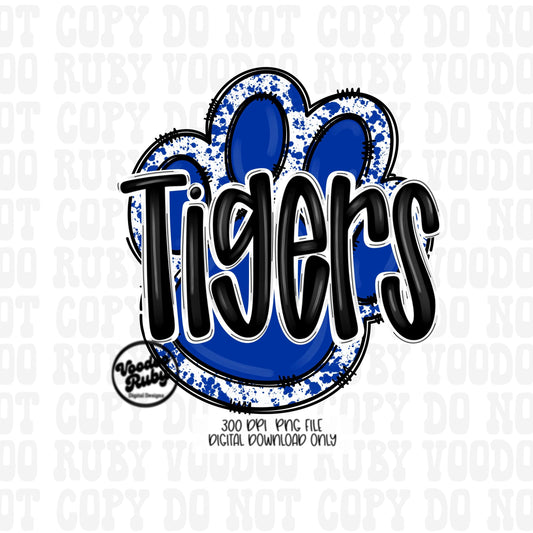 Tigers PNG Design Sublimation Hand Drawn Digital Download Football PNG Paw Blue White Tigers Football Mascot DTF Printable