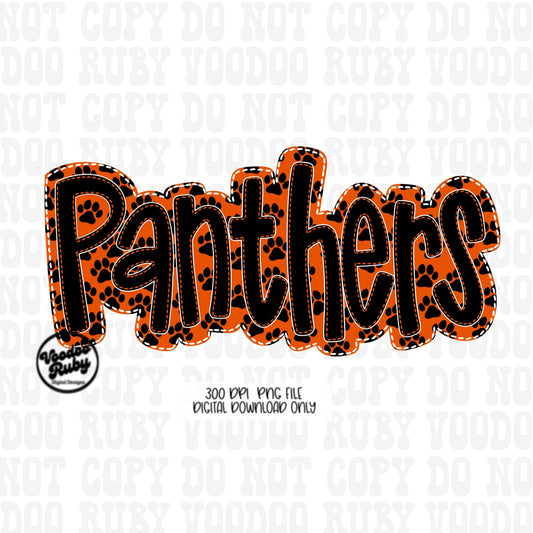 Panthers PNG Design Embroidery Faux Applique Hand Drawn Digital Download Sublimation Panthers PNG Football png Orange Panthers DTF Printable