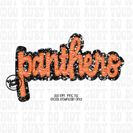 Panthers PNG Design Faux Chenille Patches Faux Applique Hand Drawn Digital Download Sublimation Football Black Orange Panthers DTF Printable