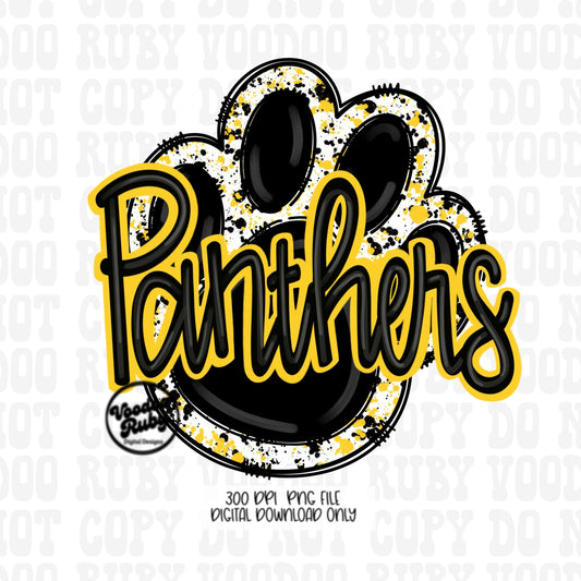 Panthers PNG Design Sublimation Hand Drawn Digital Download Football PNG Paw Black Yellow Panthers Football DTF Printable