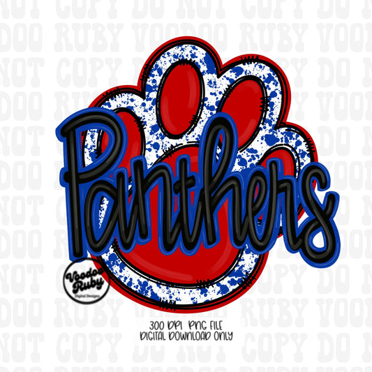 Panthers PNG Design Hand Drawn Digital Download Football PNG Blue Red Panthers Paw Print Sublimation DTF Printable Panthers Mascot png