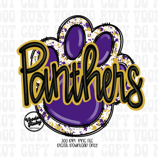Panthers PNG Sublimation Design Doodle Letters Hand Drawn Digital Download Football PNG Purple Gold Panthers Clip Art Printable