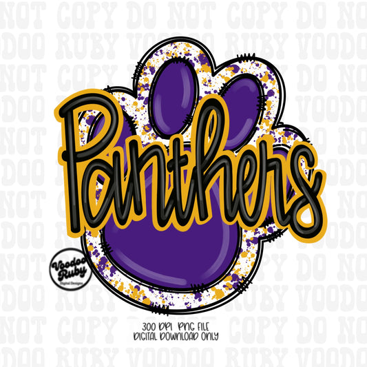 Panthers PNG Design Sublimation Purple Gold Panthers Hand Drawn Digital Download Football PNG Purple Gold Paw Print DTF Printable Clip Art